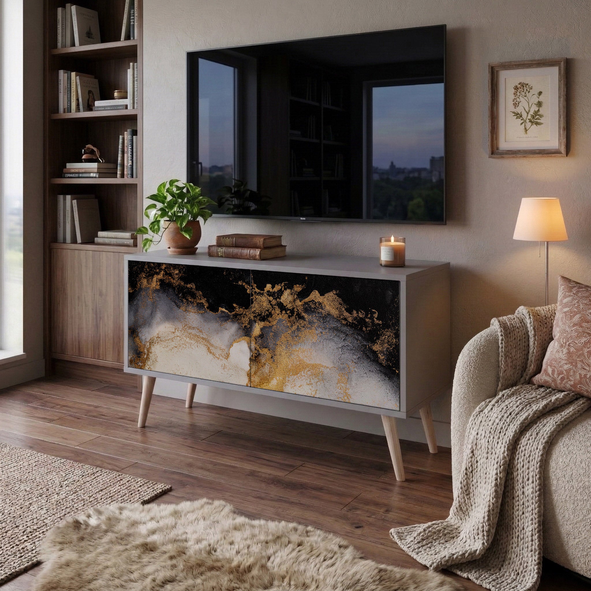 MARBLE OF TOMMORROW Kompakt TV-bänk med 2 dörrar