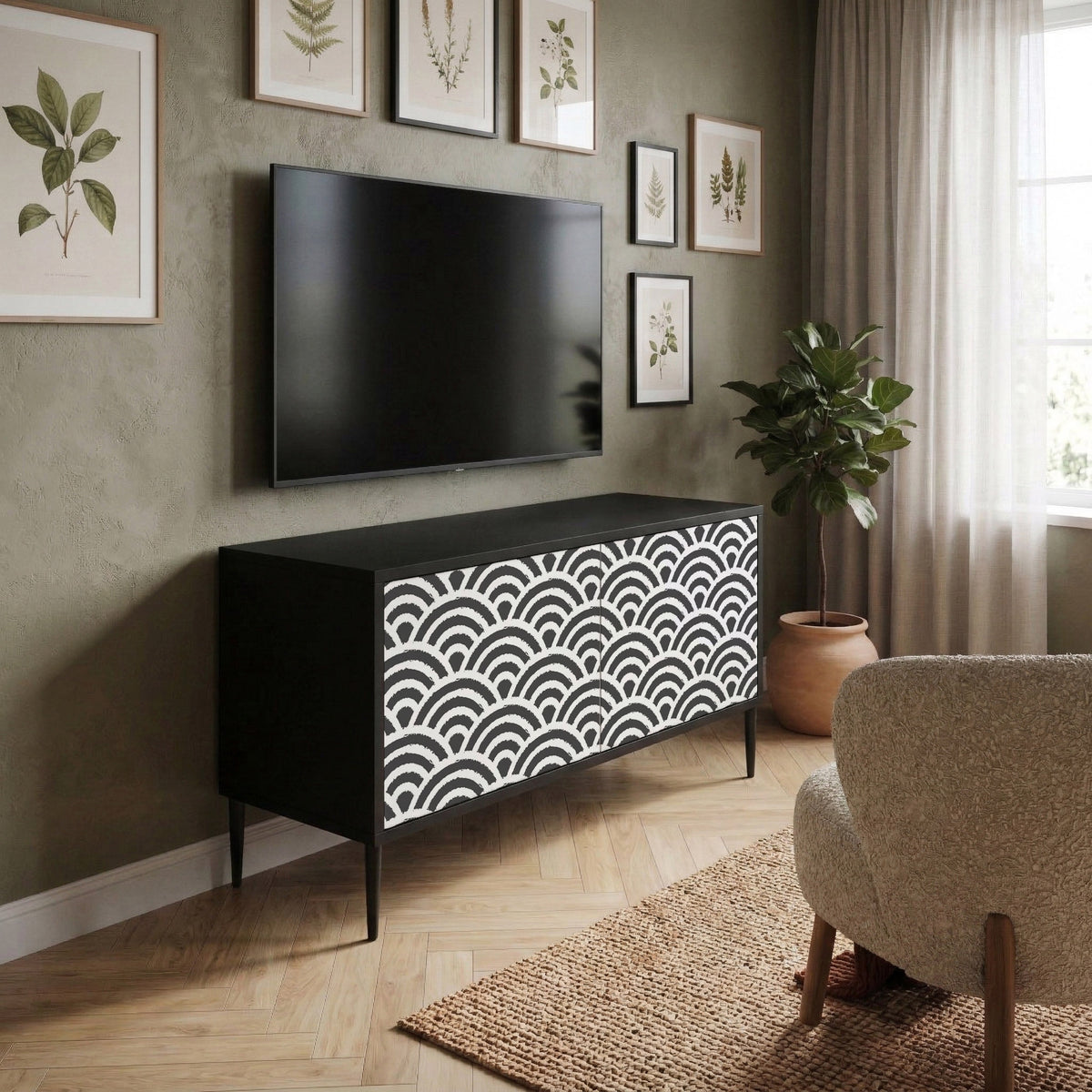 GLOOMY HOST Kompakt TV-bänk med 2 dörrar