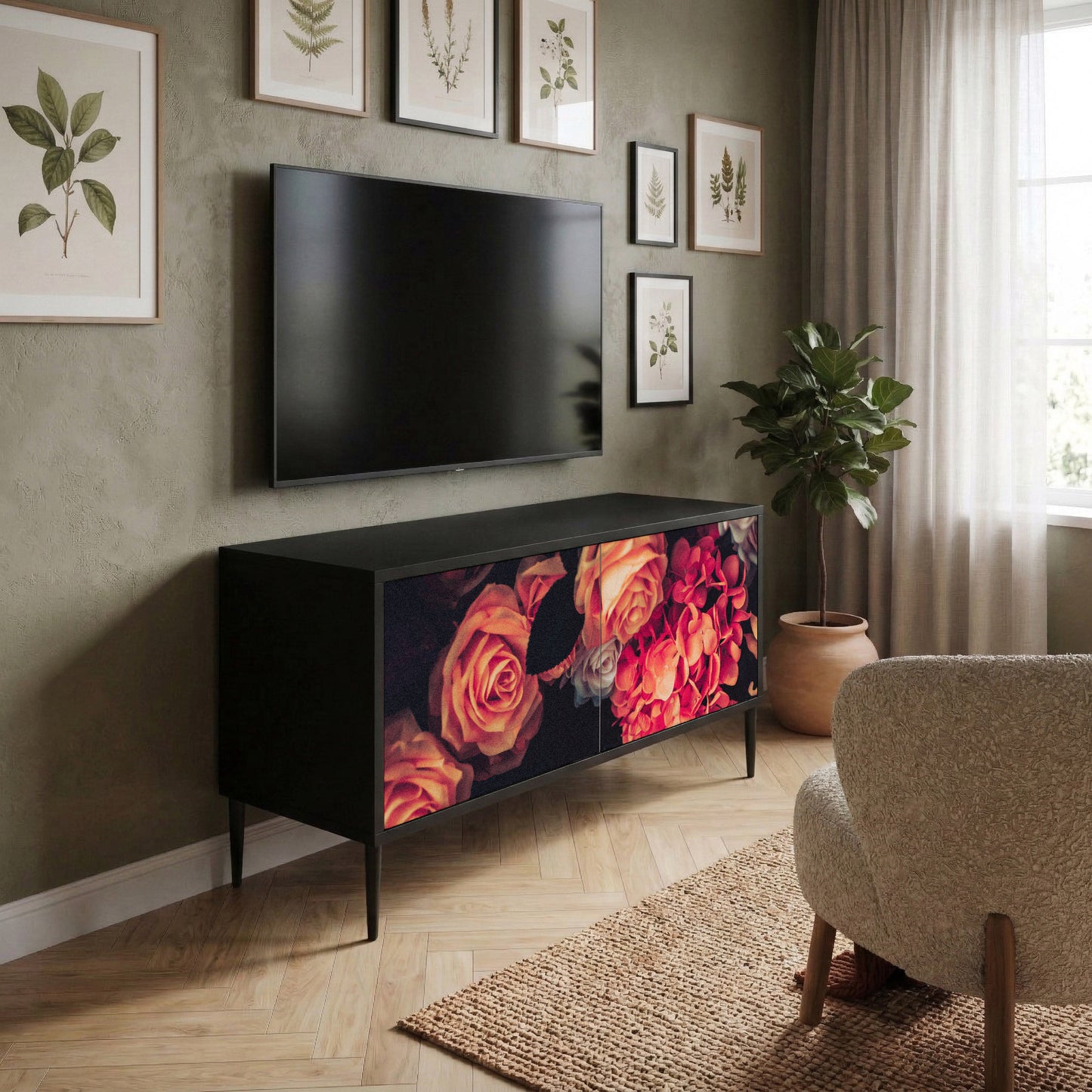 NEVERENDING BLOOM Kompakt TV-bänk med 2 dörrar