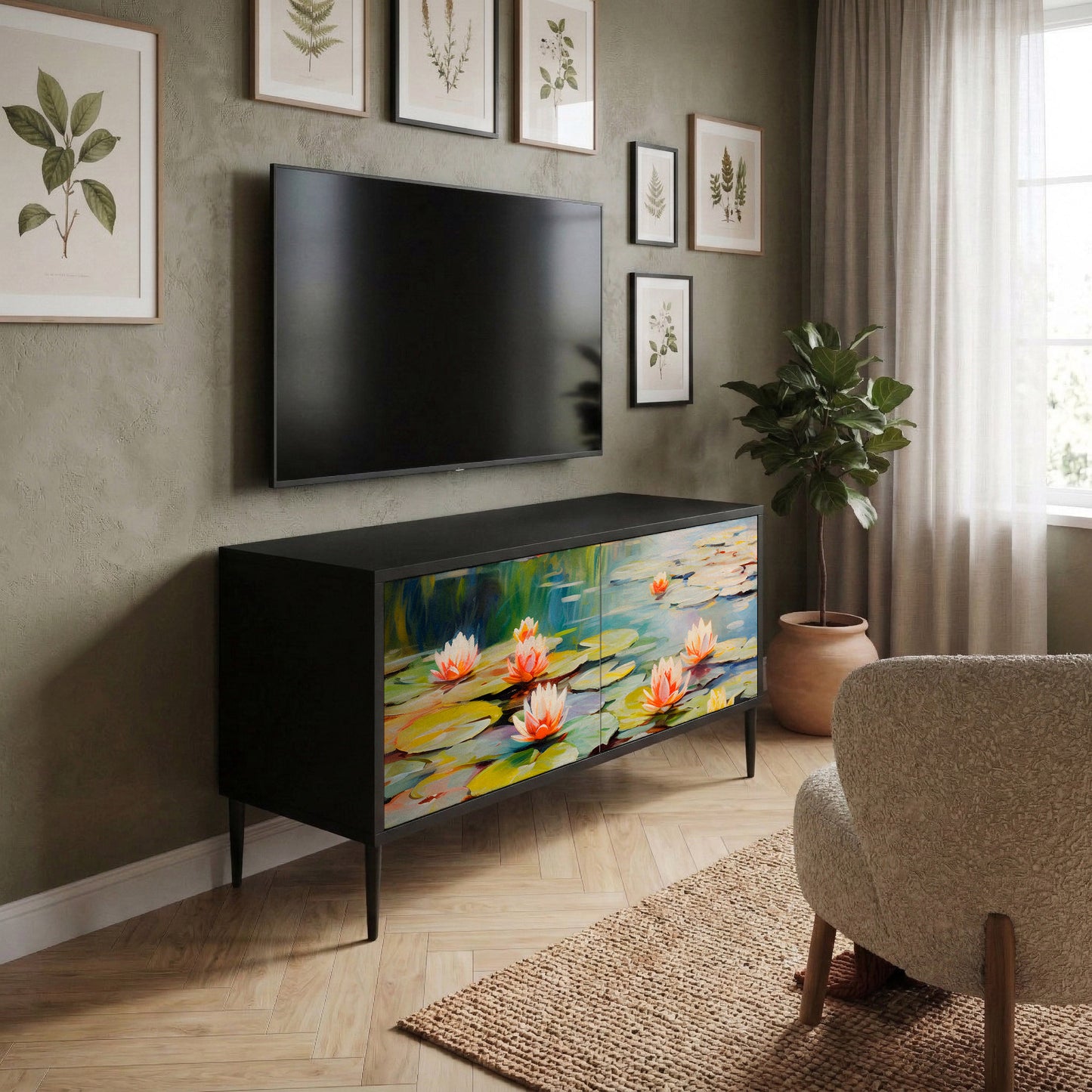 BLOOMING WATERS Kompakt TV-bänk med 2 dörrar