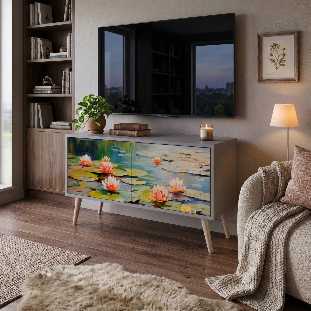 BLOOMING WATERS Kompakt TV-bänk med 2 dörrar