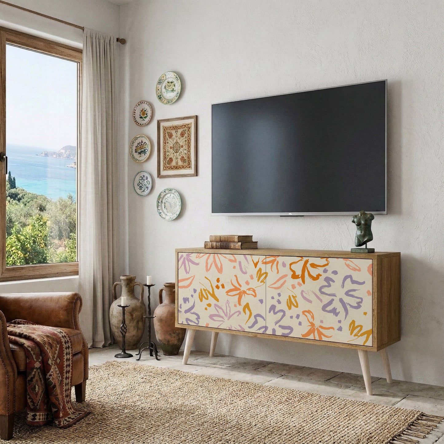 SPRING WHIMSY Kompakt TV-bänk med 2 dörrar