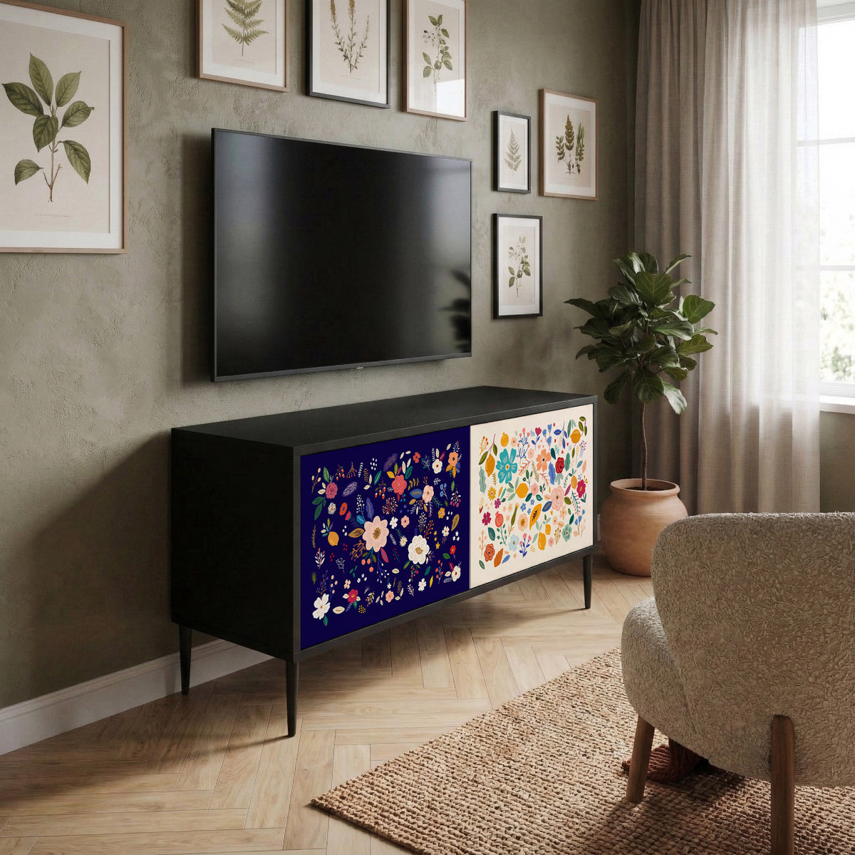 FLORAL COMBINATION Compact 2-Door TV Cabinet