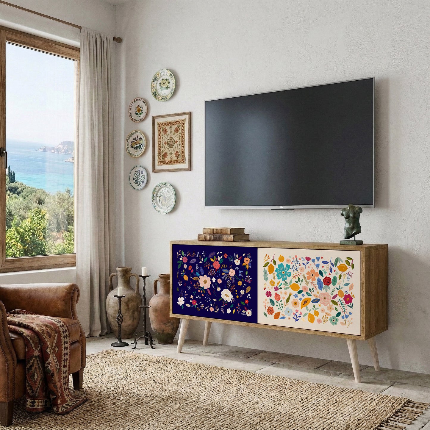 FLORAL COMBINATION Kompakt TV-bänk med 2 dörrar
