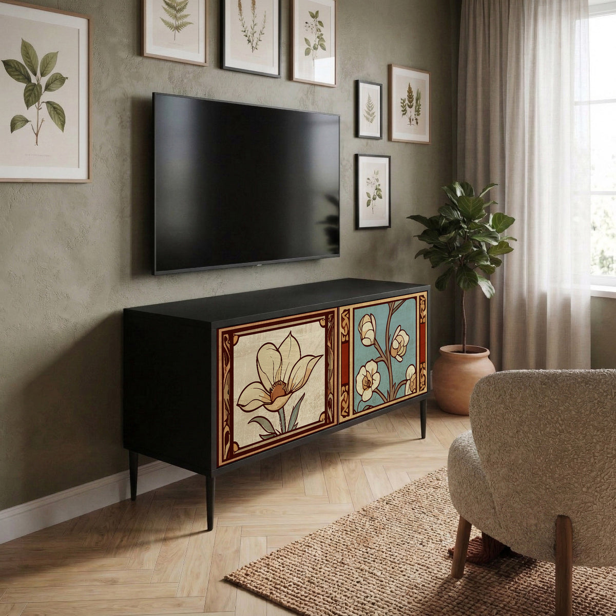 TIMELESS FLORA Kompakt TV-bänk med 2 dörrar