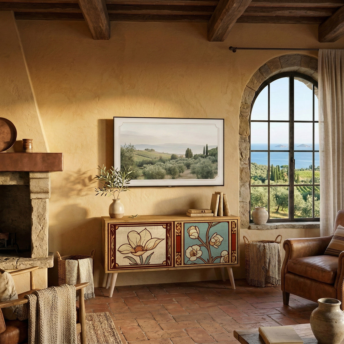 TIMELESS FLORA Kompakt TV-bänk med 2 dörrar