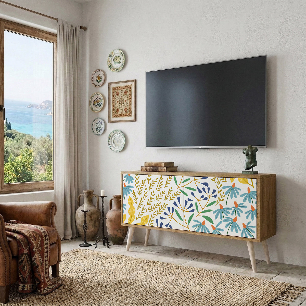 HELLO SPRING Kompakt TV-bänk med 2 dörrar
