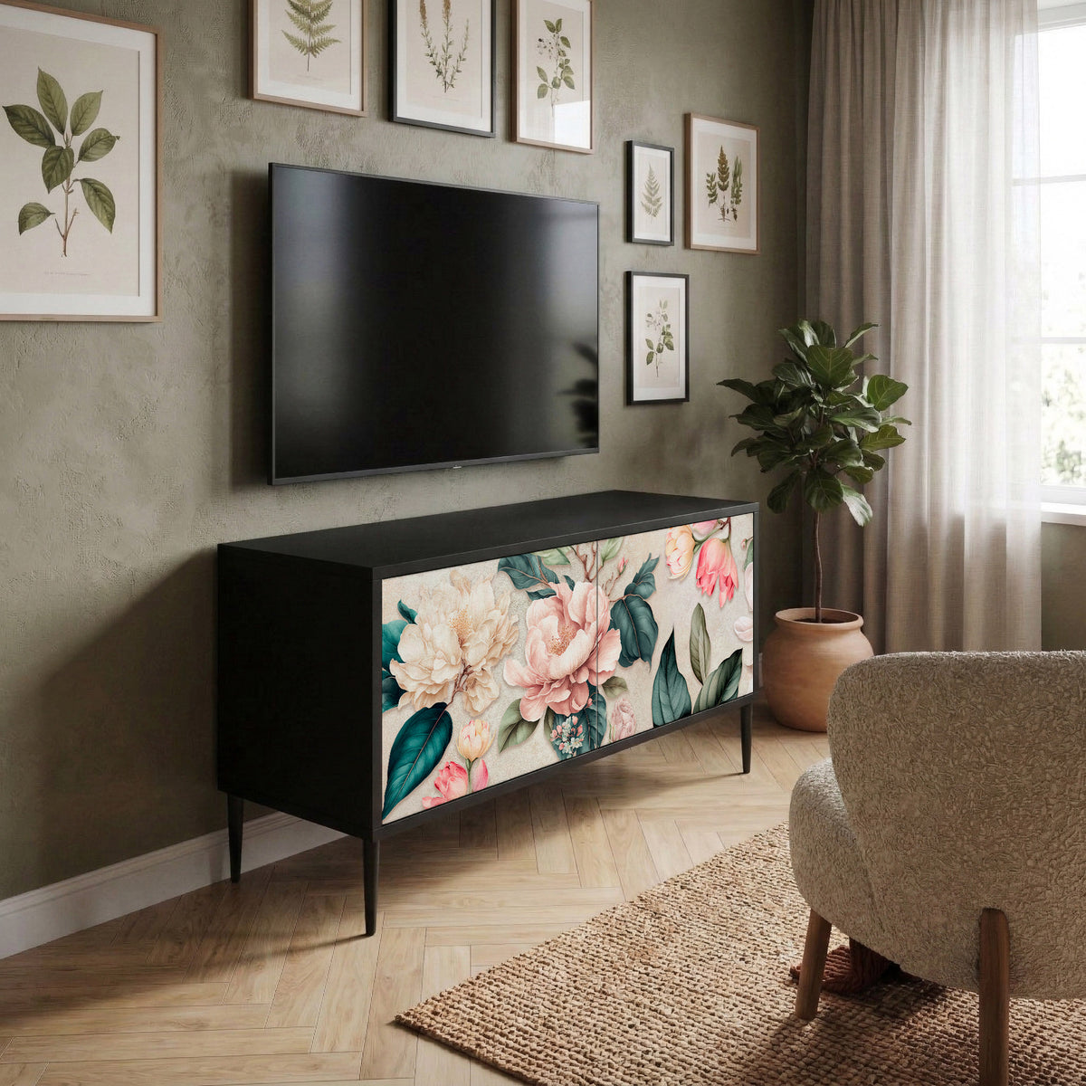 FLORAL GRACE Kompakt TV-bänk med 2 dörrar