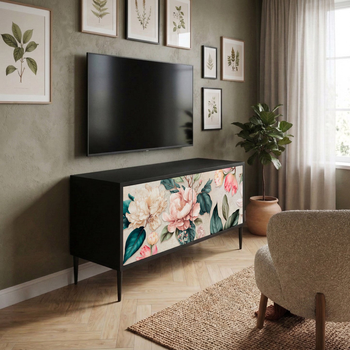 FLORAL GRACE Kompakt TV-bänk med 2 dörrar