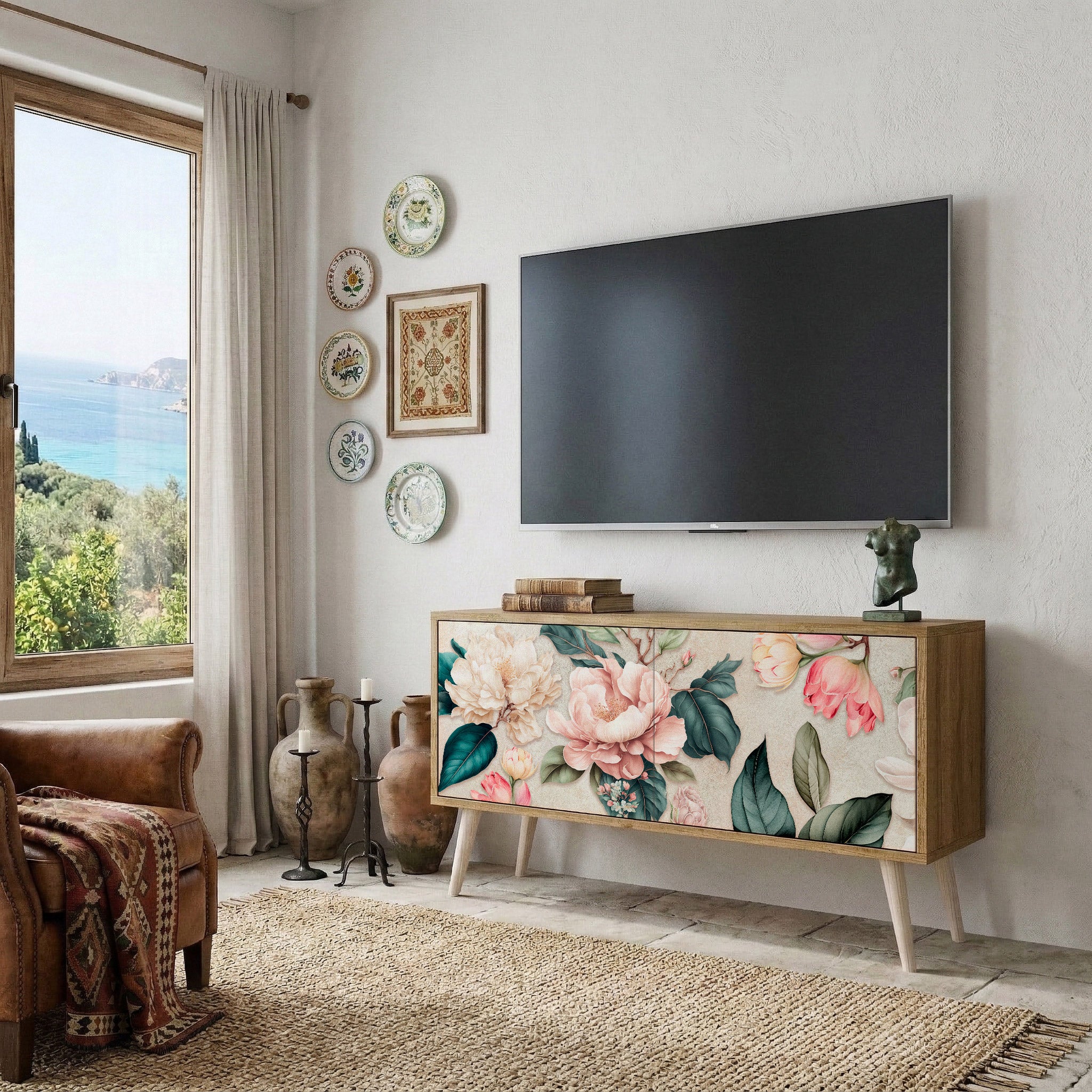 FLORAL GRACE Kompakt TV-bänk med 2 dörrar