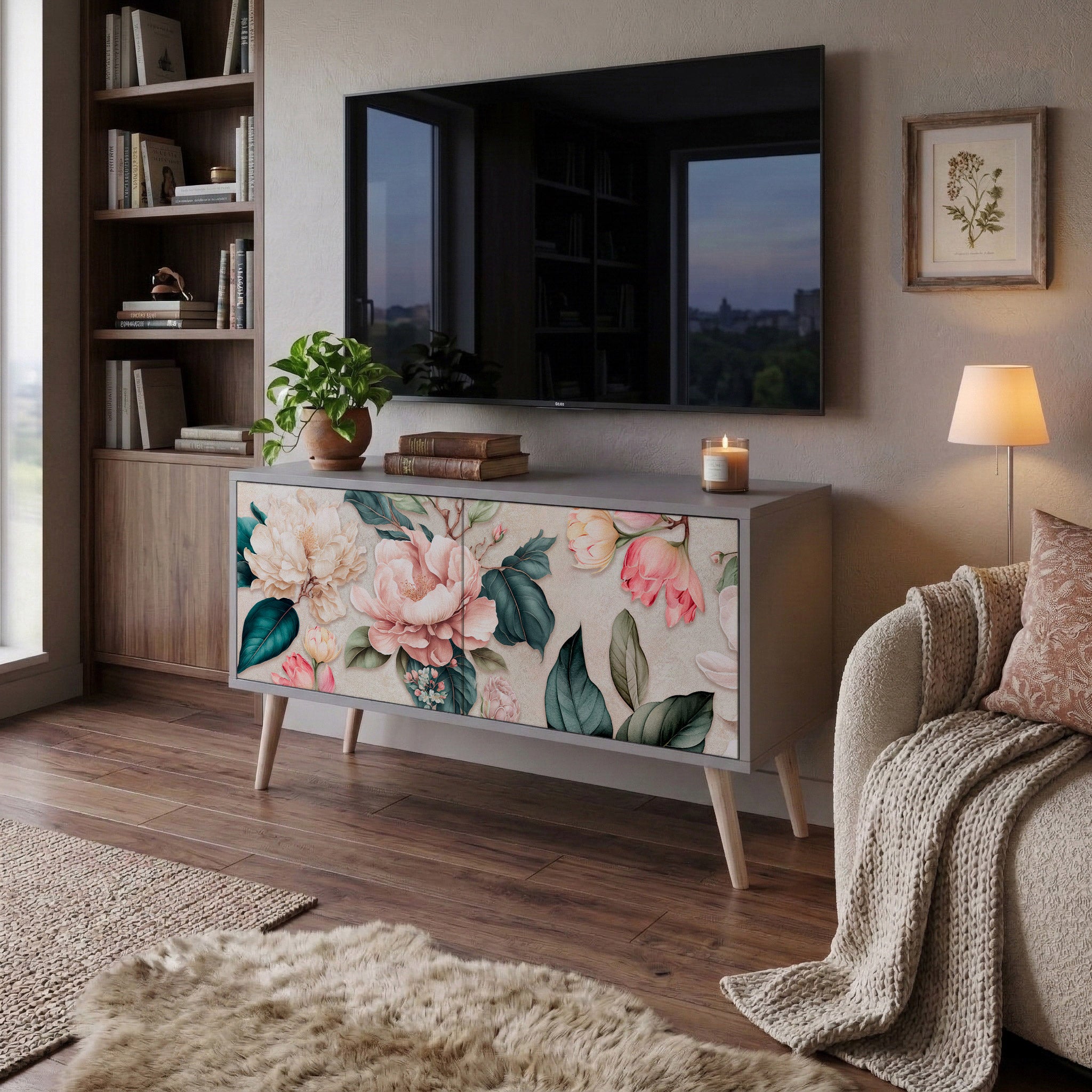 FLORAL GRACE Kompakt TV-bänk med 2 dörrar