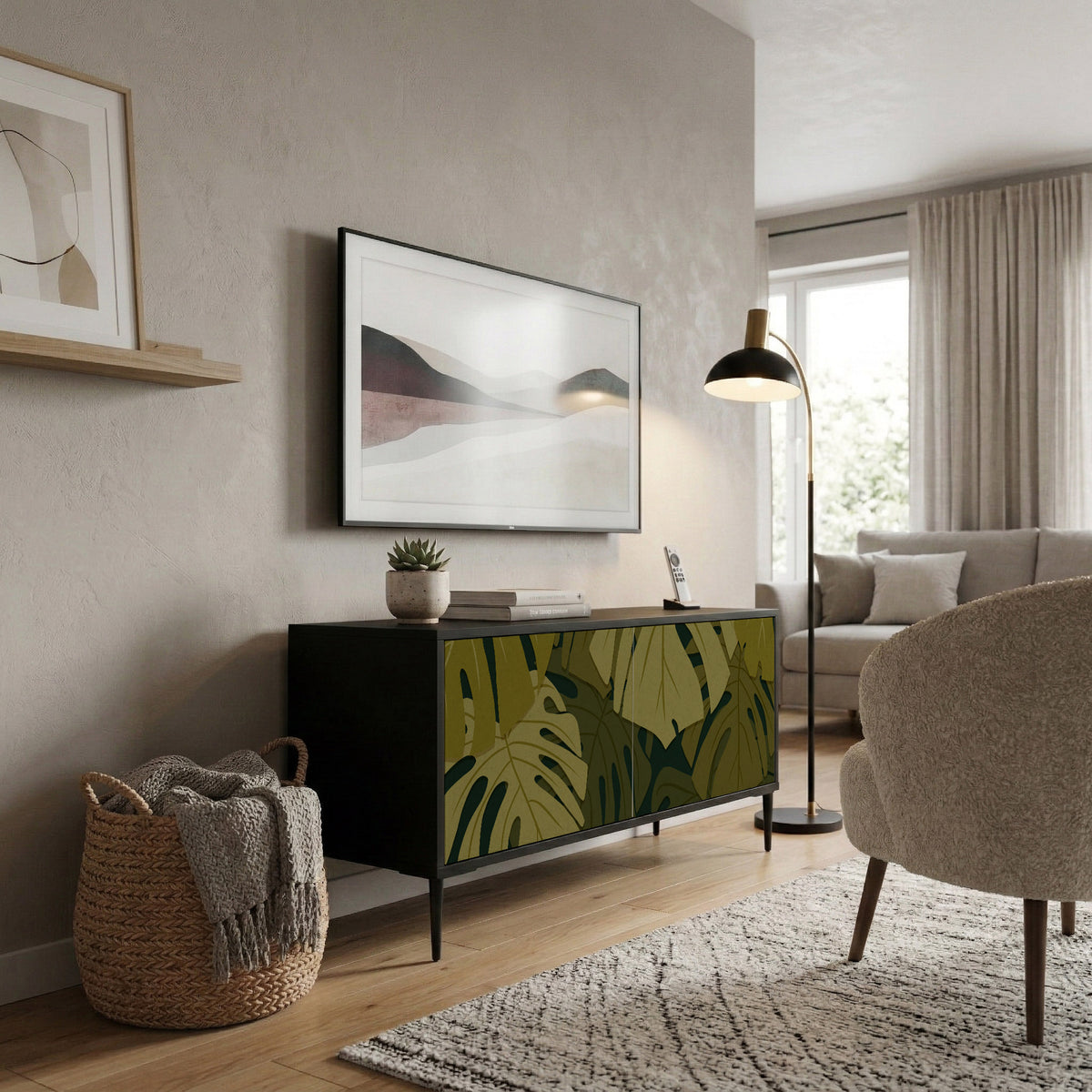 TROPICAL BEAUTY Kompakt TV-bänk med 2 dörrar