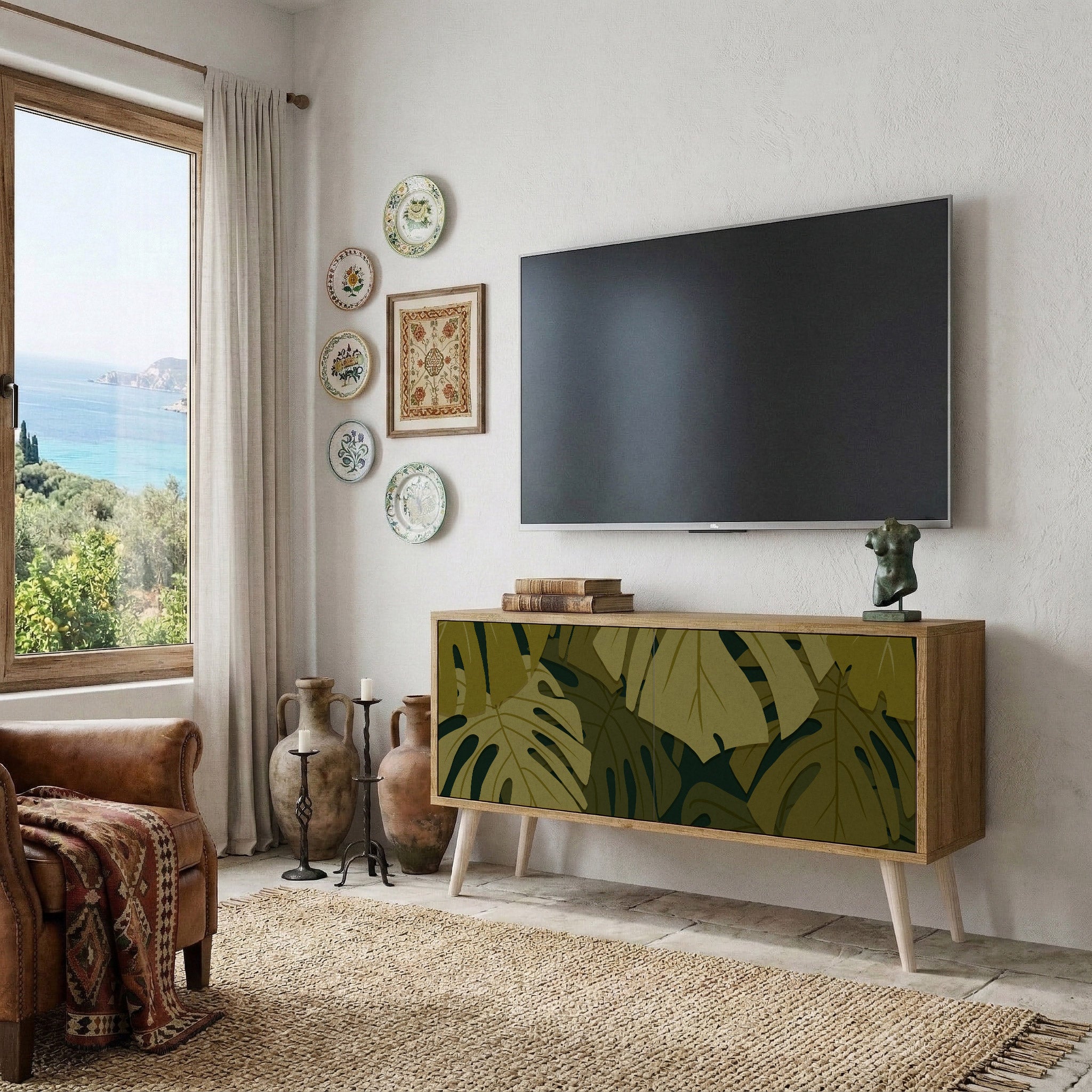 TROPICAL BEAUTY Kompakt TV-bänk med 2 dörrar