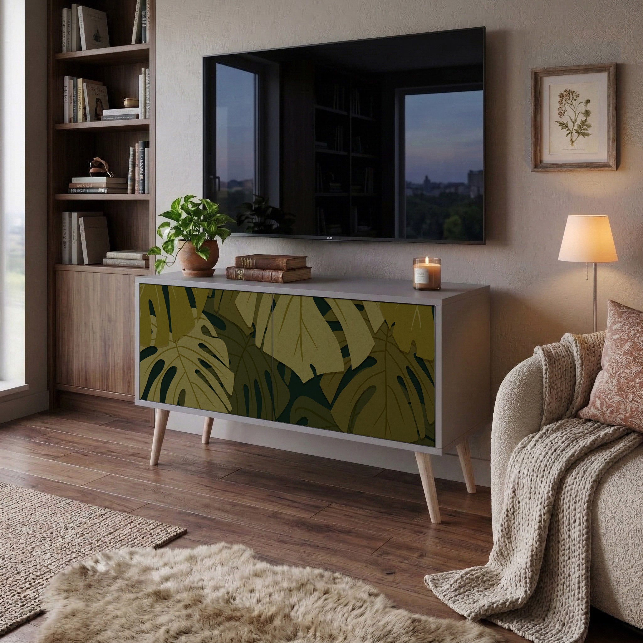 TROPICAL BEAUTY Kompakt TV-bänk med 2 dörrar