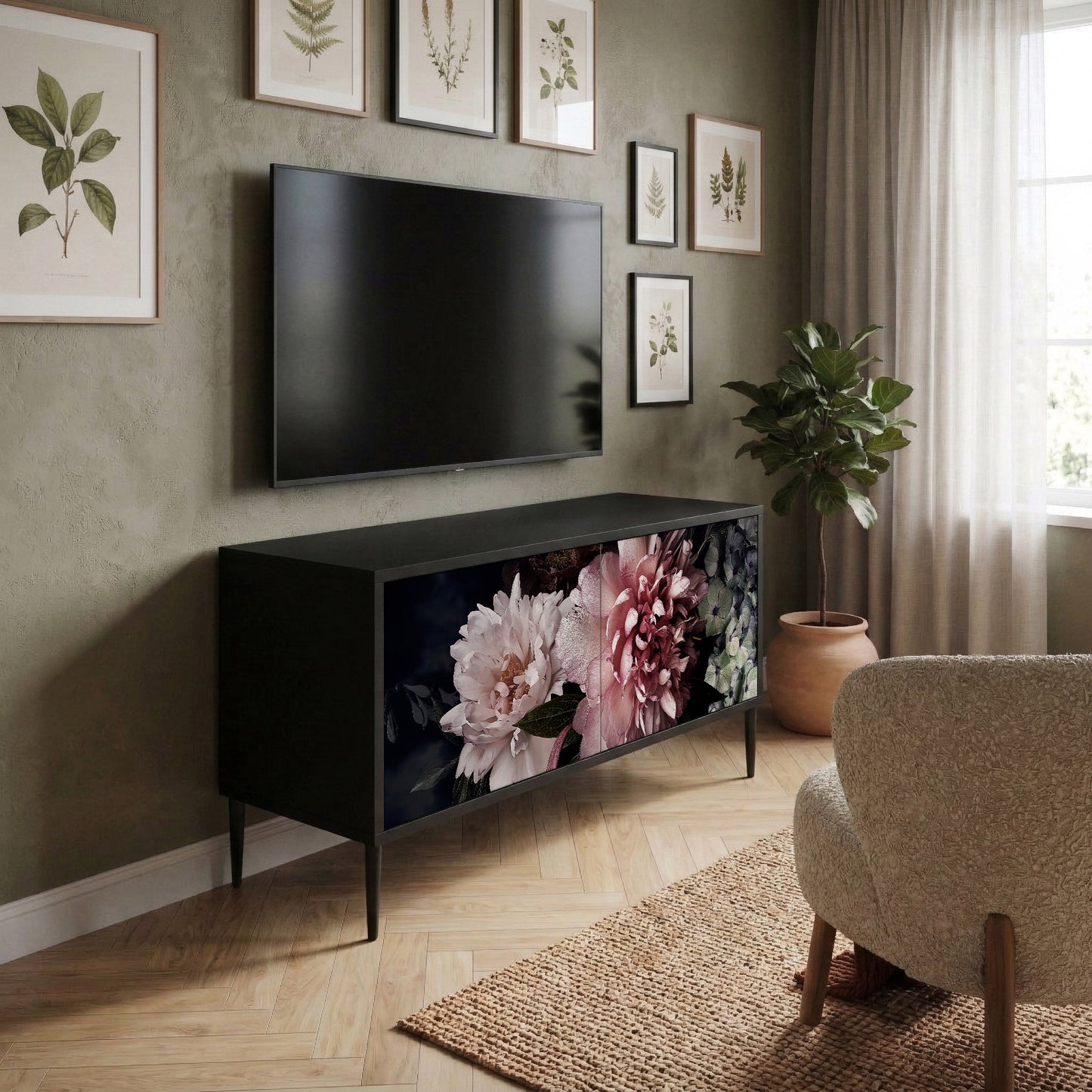 PURE BLOSSOM Kompakt TV-bänk med 2 dörrar