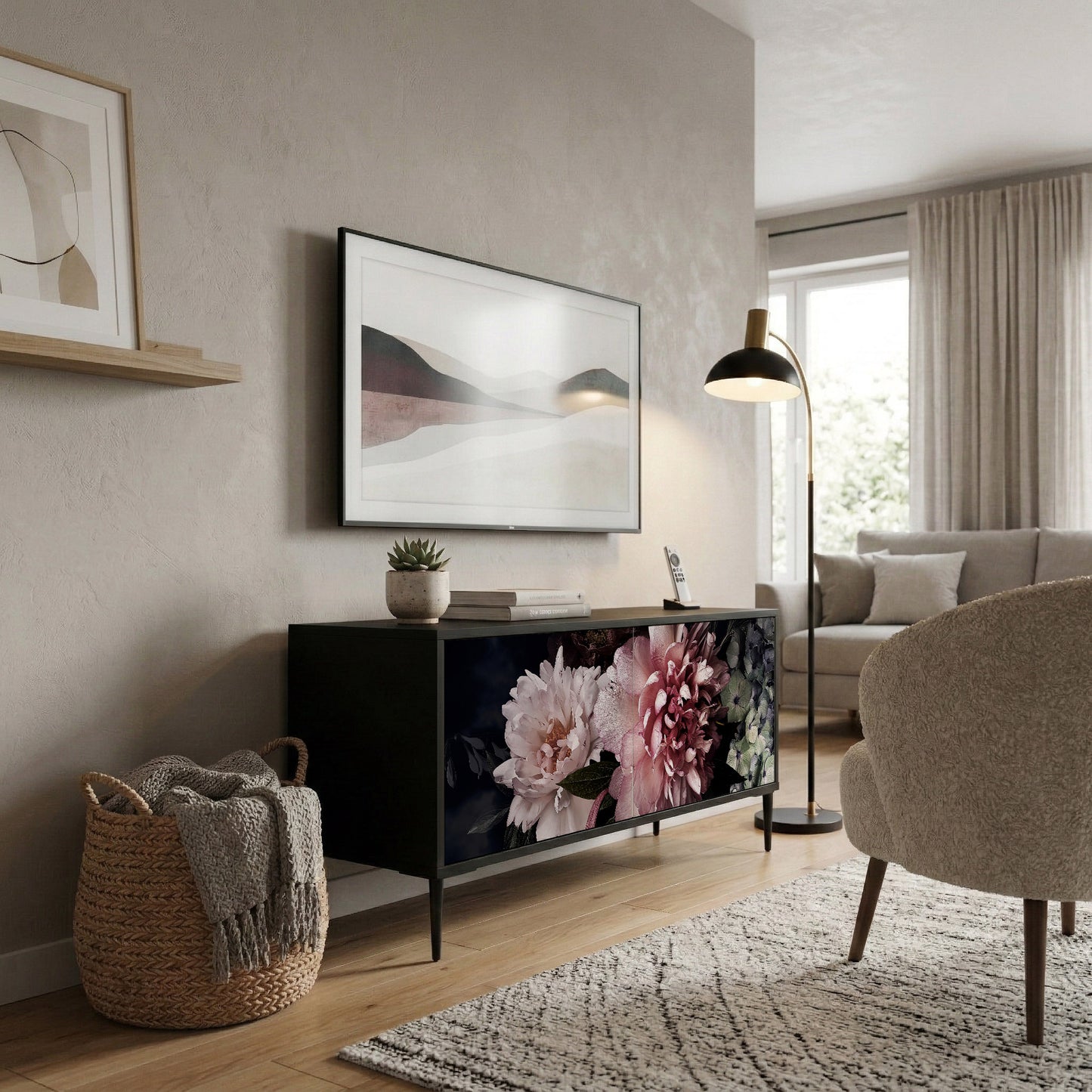 PURE BLOSSOM Kompakt TV-bänk med 2 dörrar