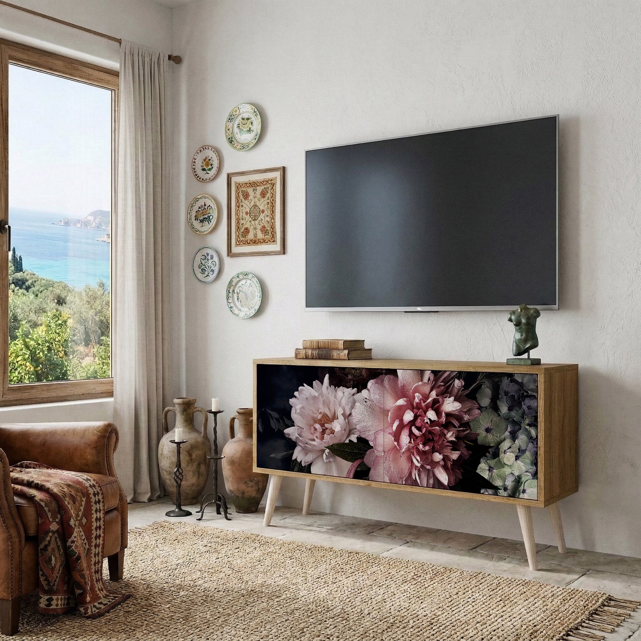 PURE BLOSSOM Kompakt TV-bänk med 2 dörrar