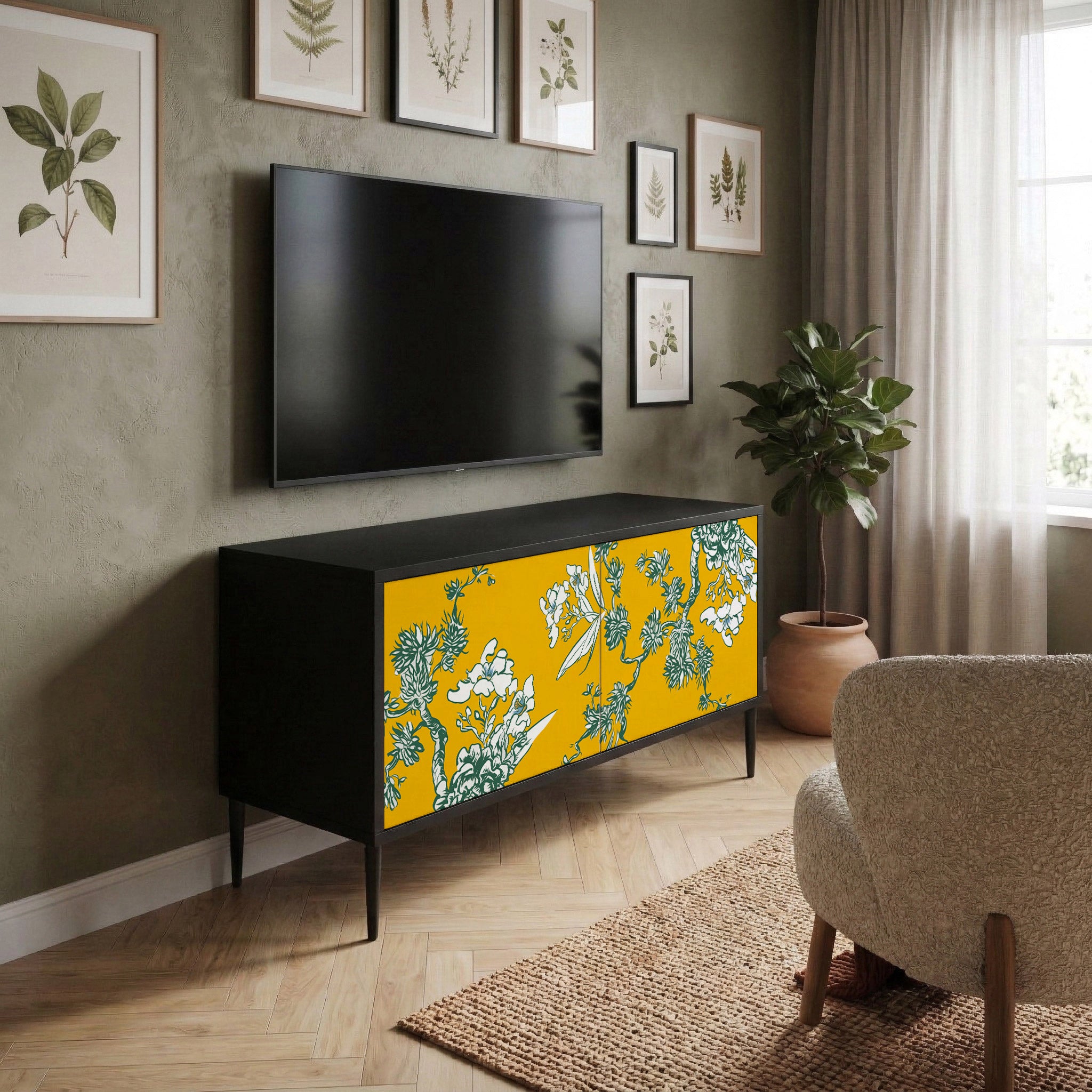 YELLOW CHINOISERIE Kompakt TV-bänk med 2 dörrar