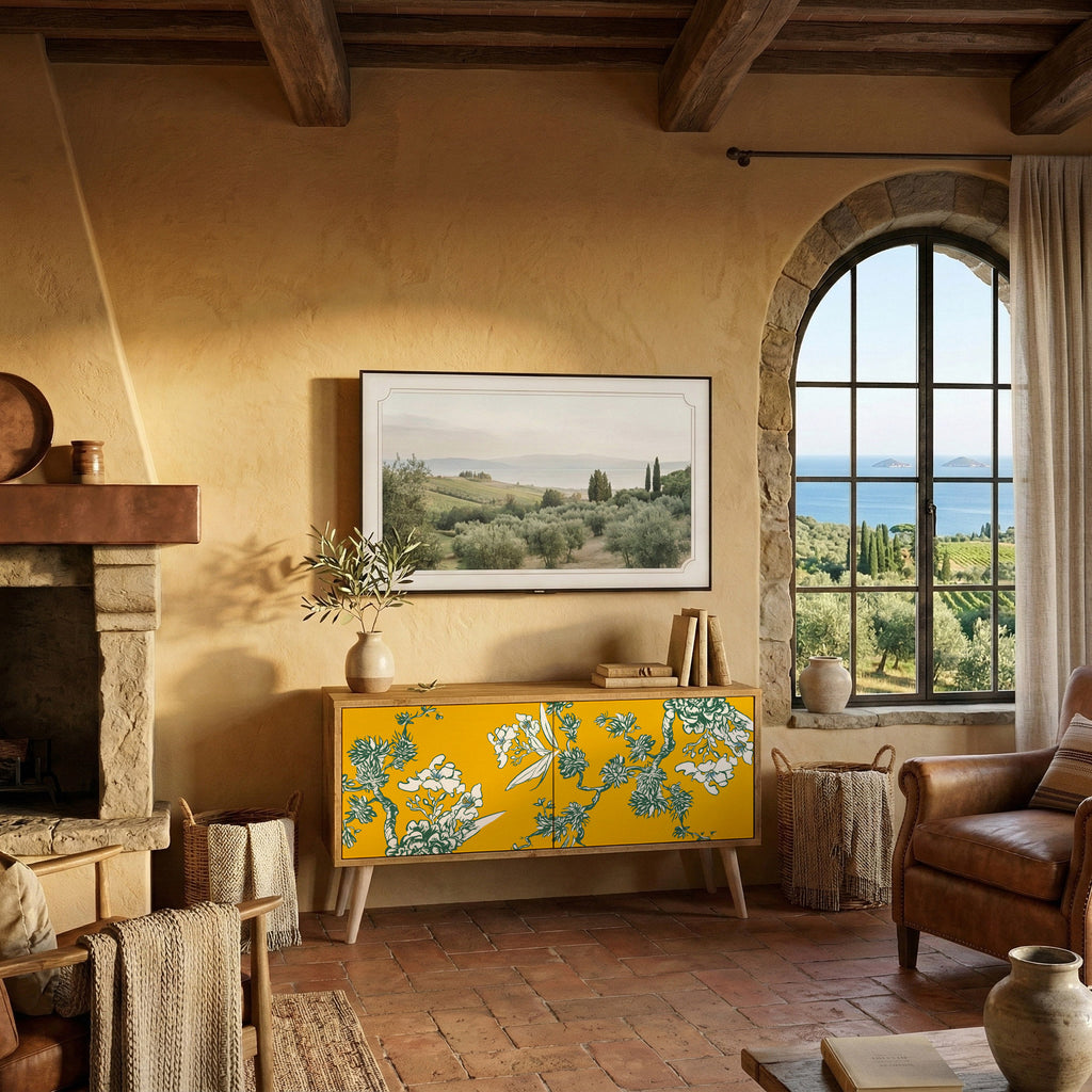 YELLOW CHINOISERIE Kompakt TV-bänk med 2 dörrar