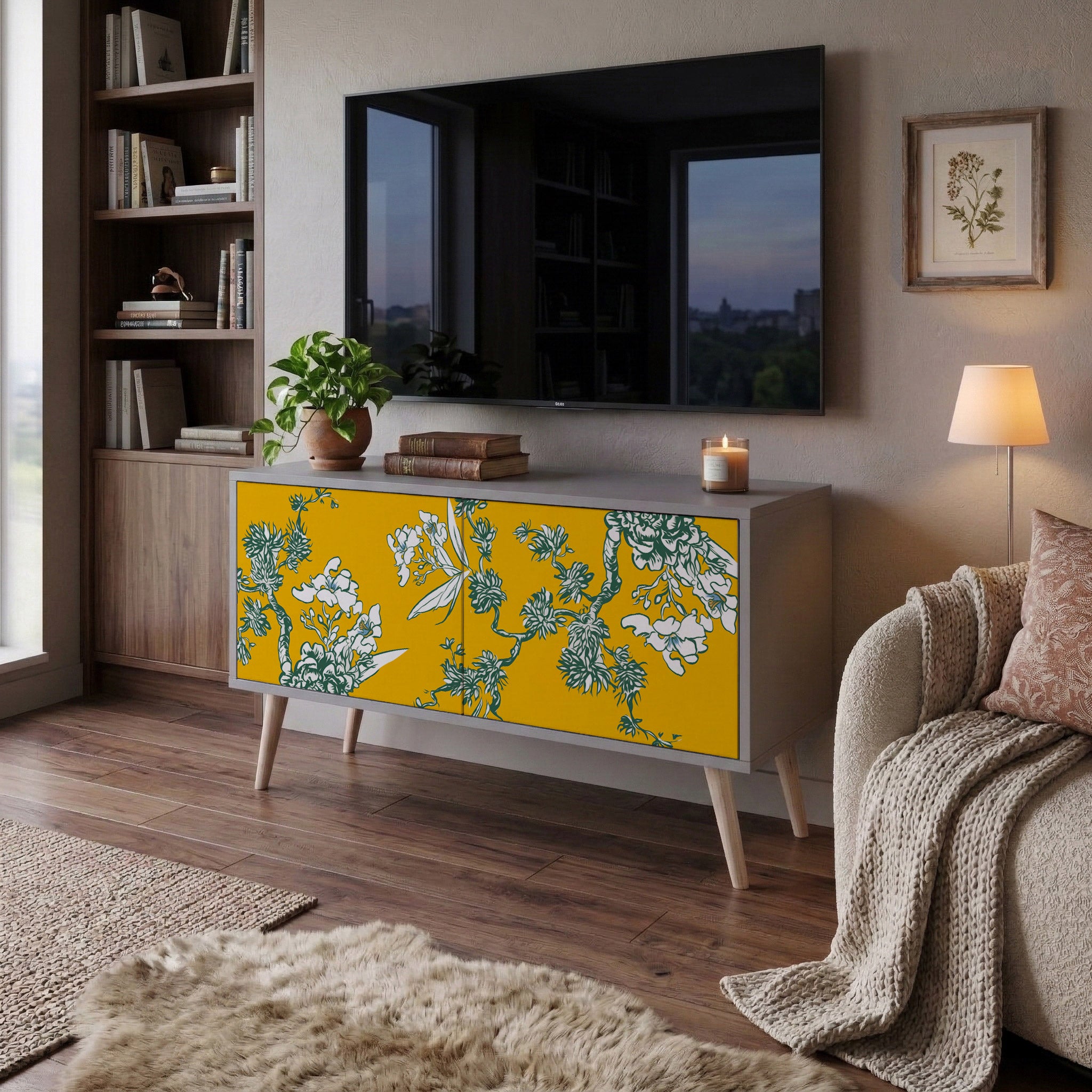 YELLOW CHINOISERIE Kompakt TV-bänk med 2 dörrar
