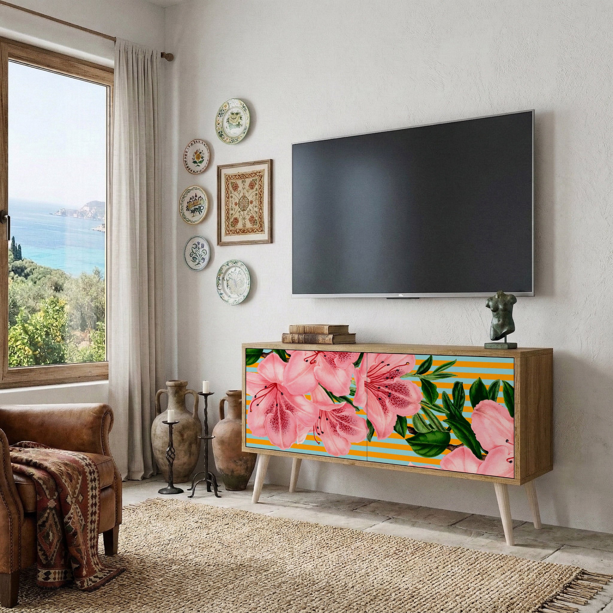 FRAGILE BEAUTY Kompakt TV-bänk med 2 dörrar