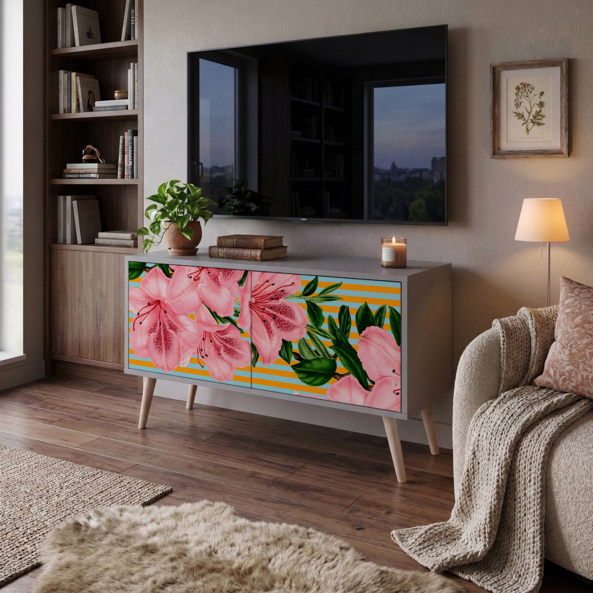 FRAGILE BEAUTY Kompakt TV-bänk med 2 dörrar
