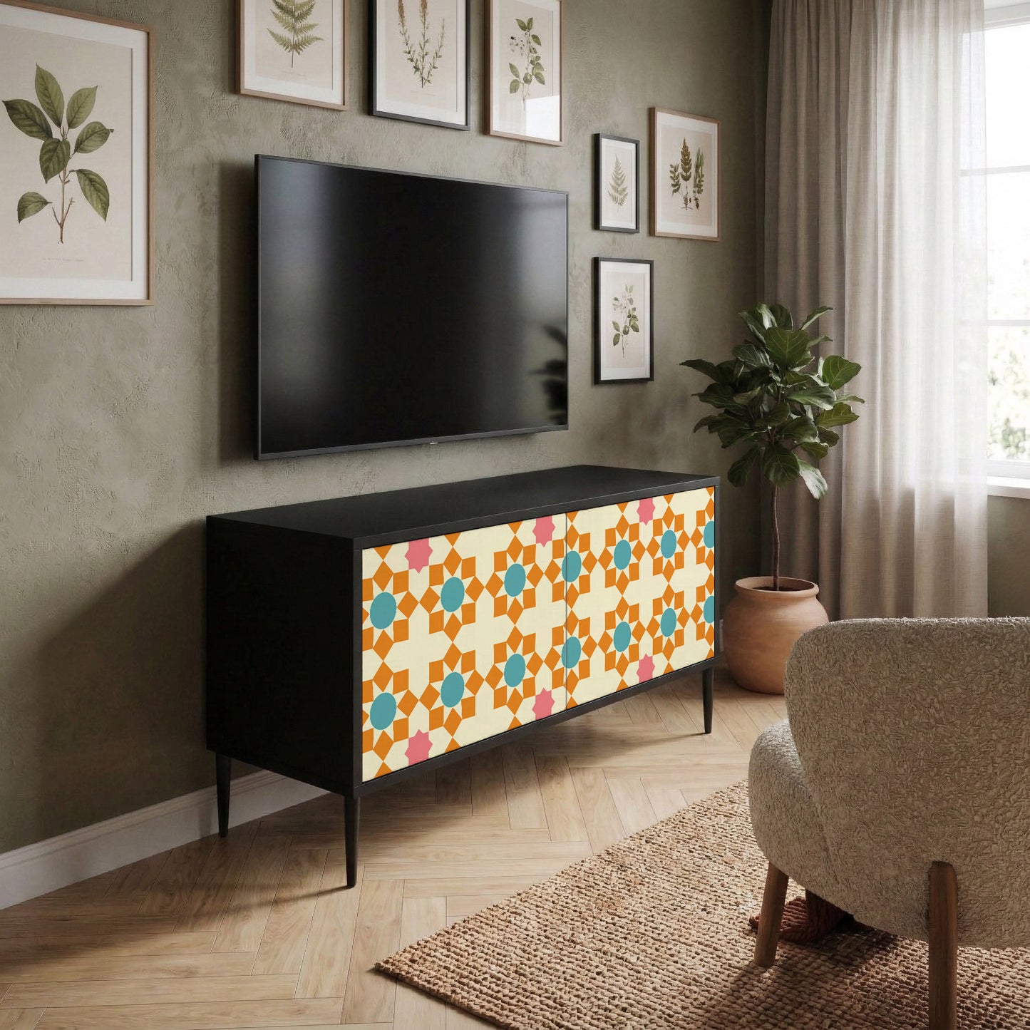 FLORAL DECOR Kompakt TV-bänk med 2 dörrar