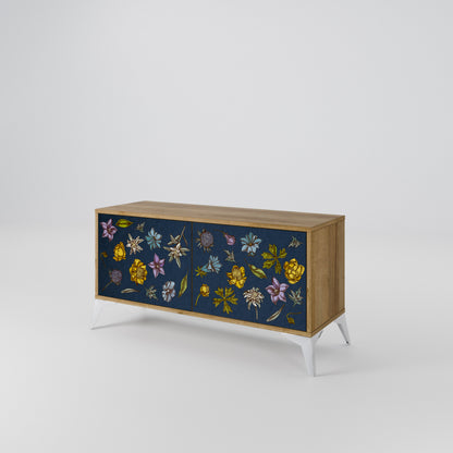 FLOWERS ON NAVY BLUE Kompakt TV-bänk med 2 dörrar