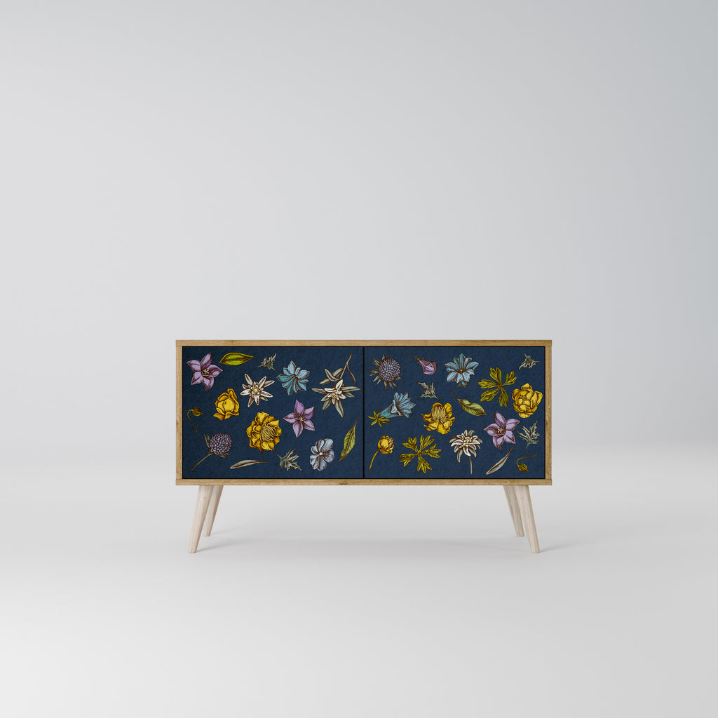 FLOWERS ON NAVY BLUE Kompakt TV-bänk med 2 dörrar