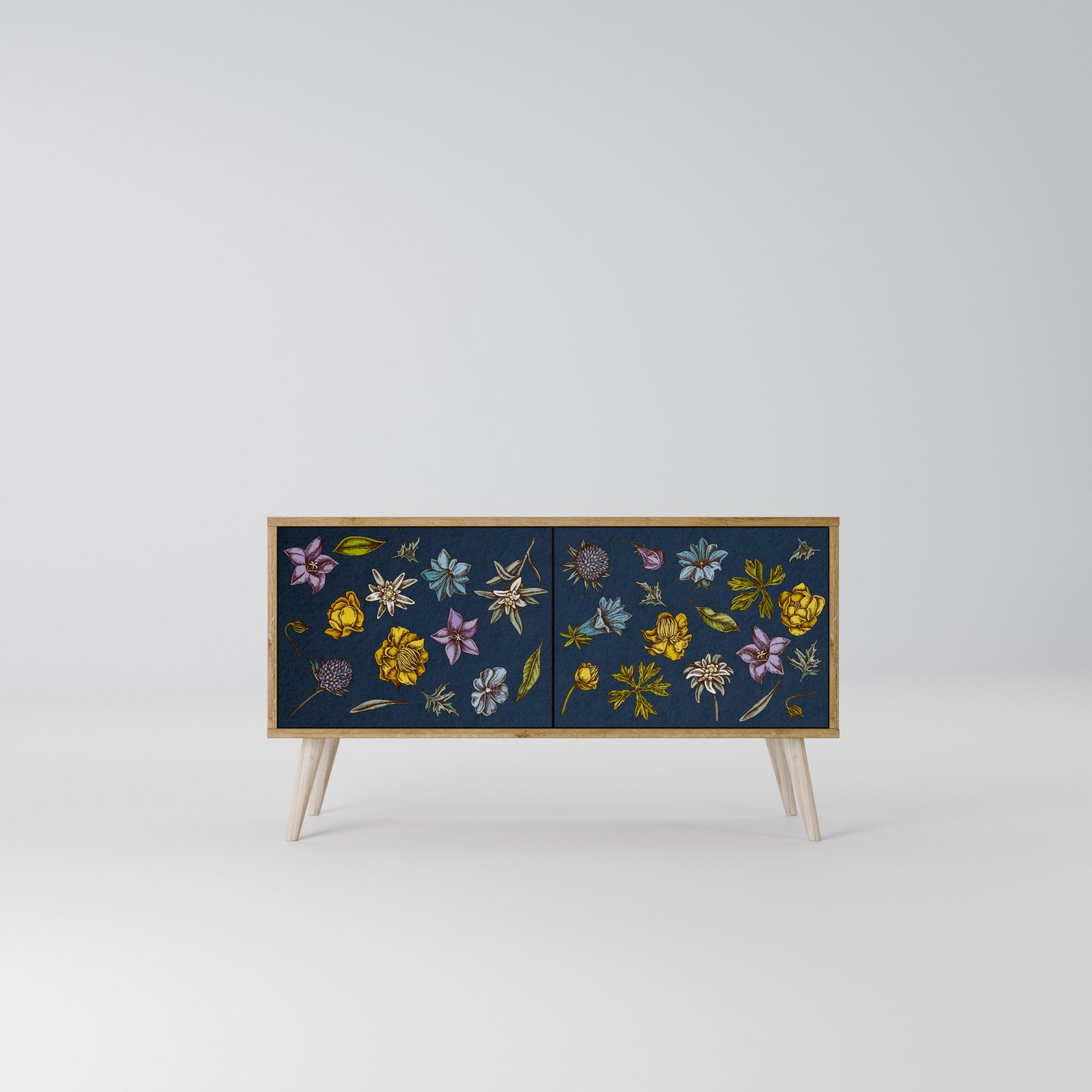 FLOWERS ON NAVY BLUE Kompakt TV-bänk med 2 dörrar