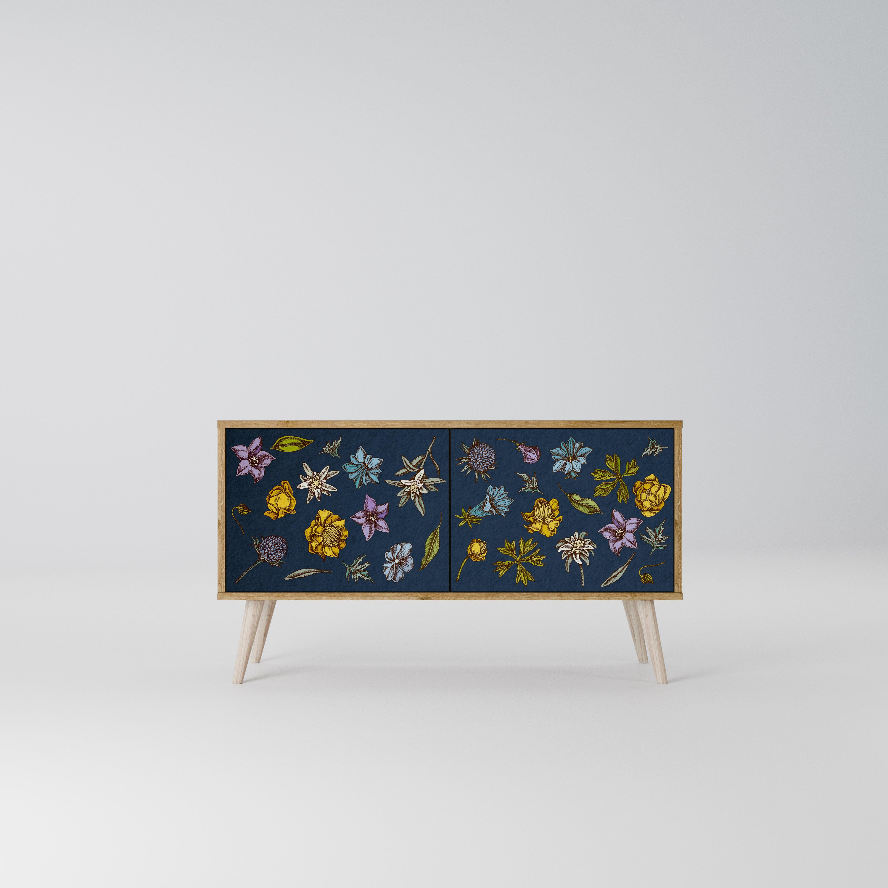 FLOWERS ON NAVY BLUE Kompakt TV-bänk med 2 dörrar