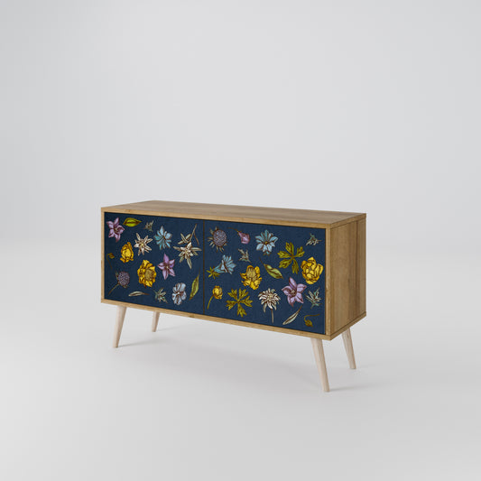 FLOWERS ON NAVY BLUE Kompakt TV-bänk med 2 dörrar