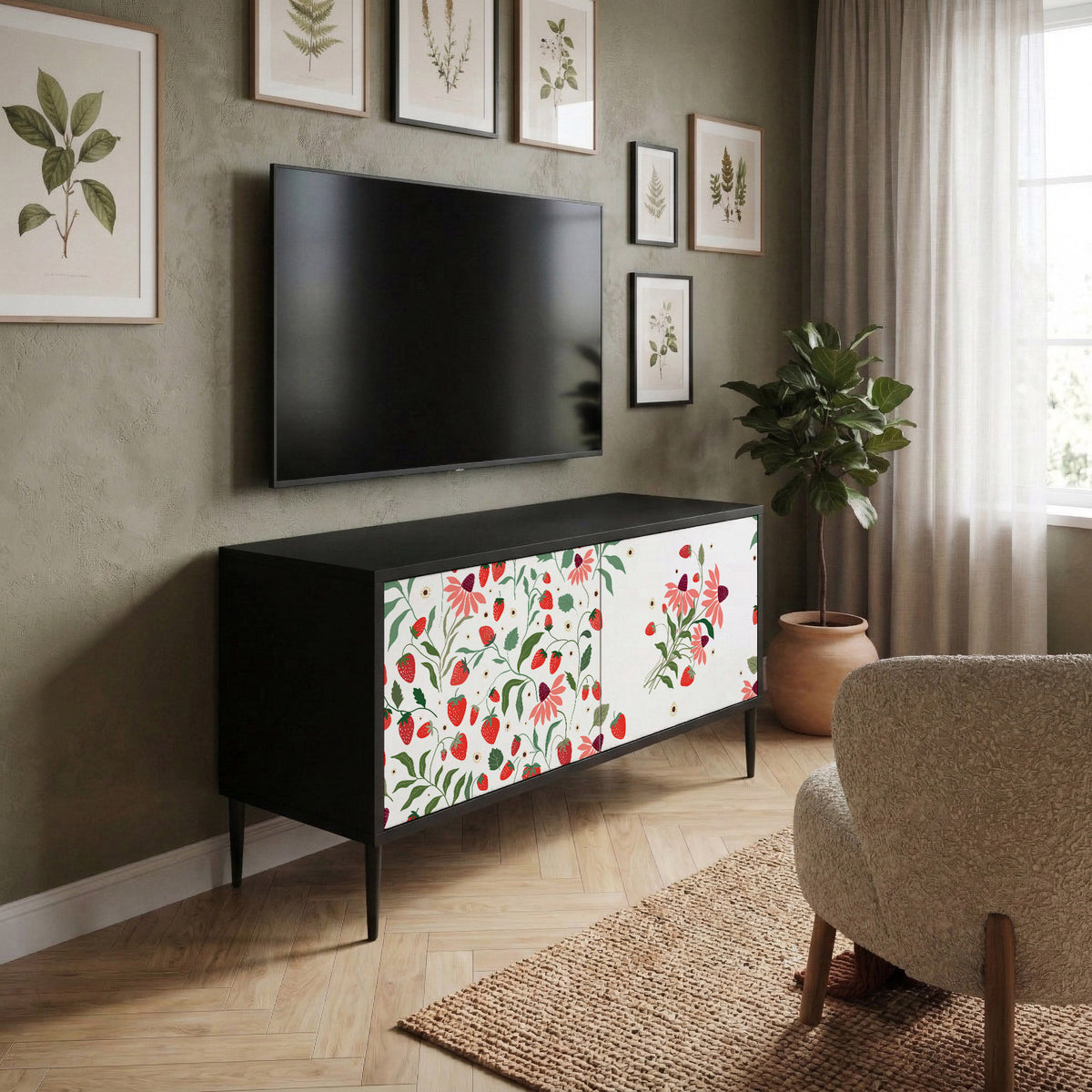 FLOWERS AND STRAWBERRIES Kompakt TV-bänk med 2 dörrar