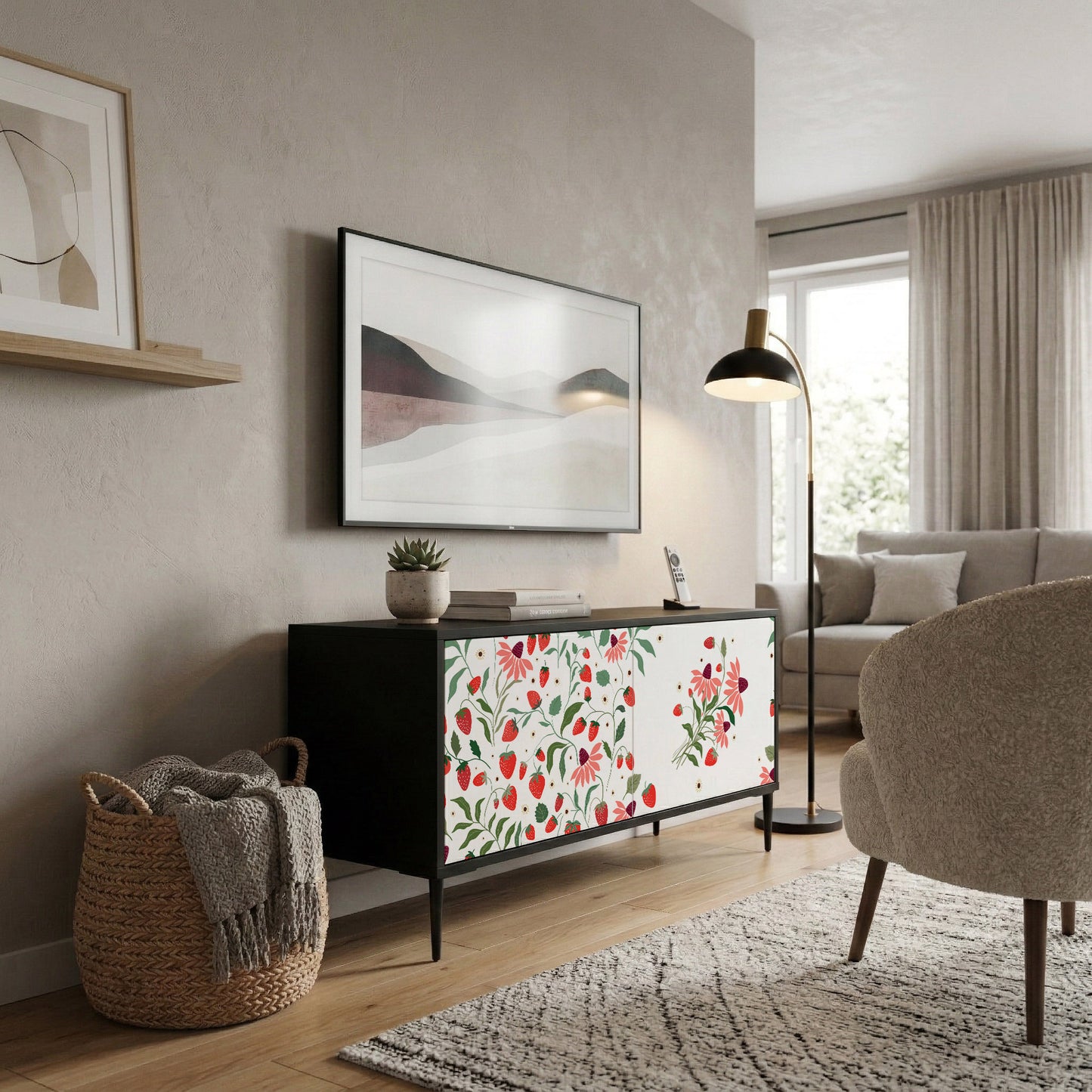 FLOWERS AND STRAWBERRIES Kompakt TV-bänk med 2 dörrar