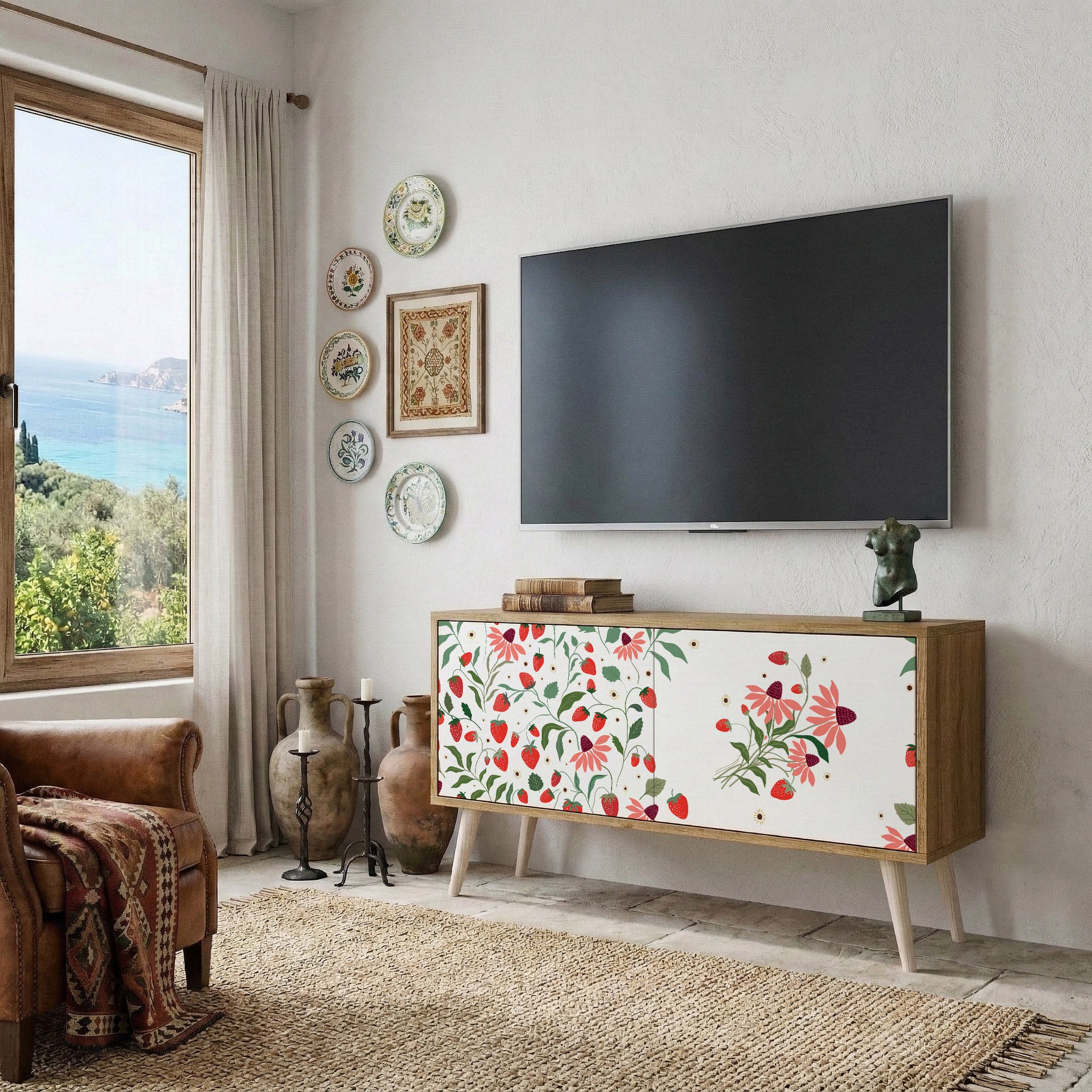 FLOWERS AND STRAWBERRIES Kompakt TV-bänk med 2 dörrar