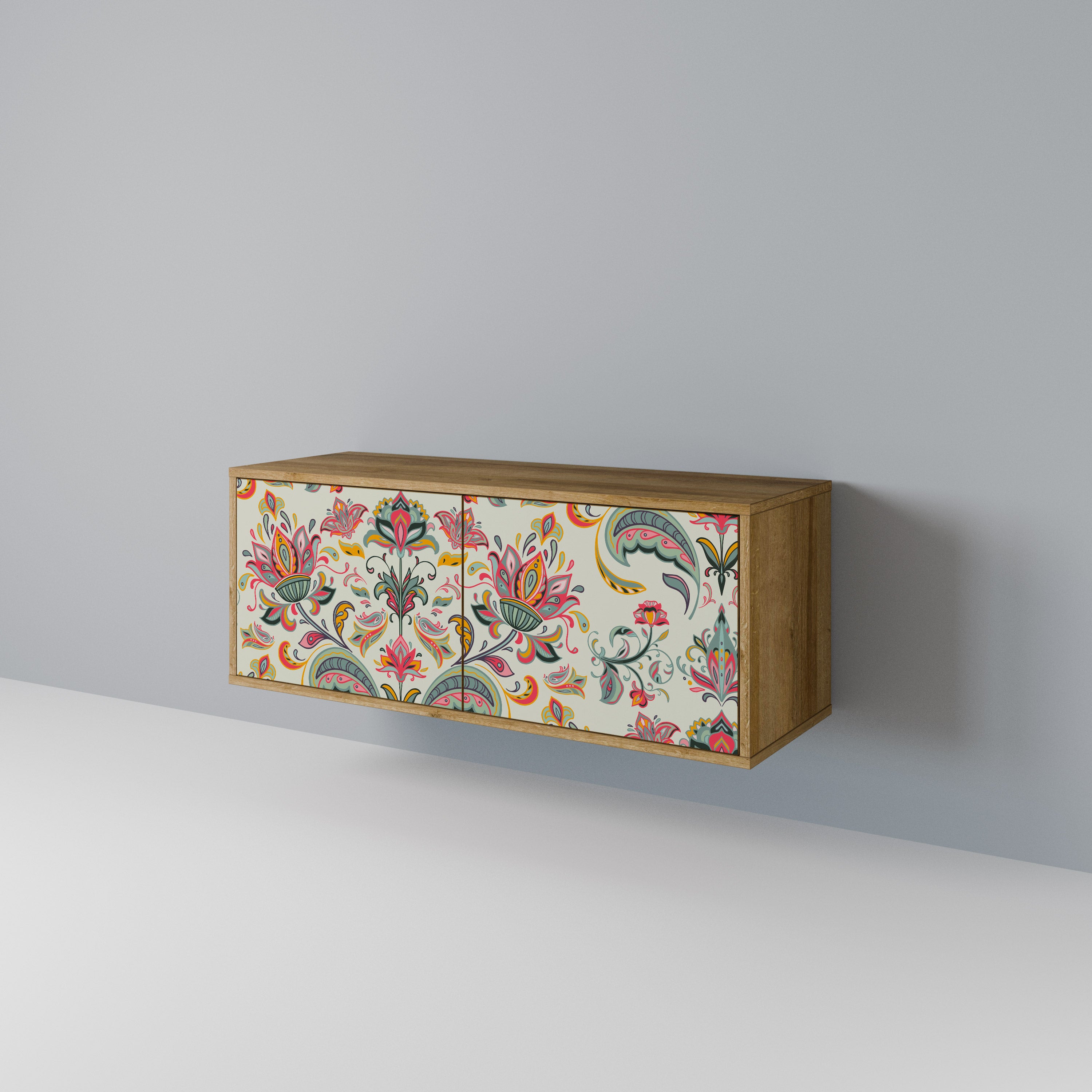 Kompakt TV-skåp med 2 dörrar i ekologiskt folkloremönster