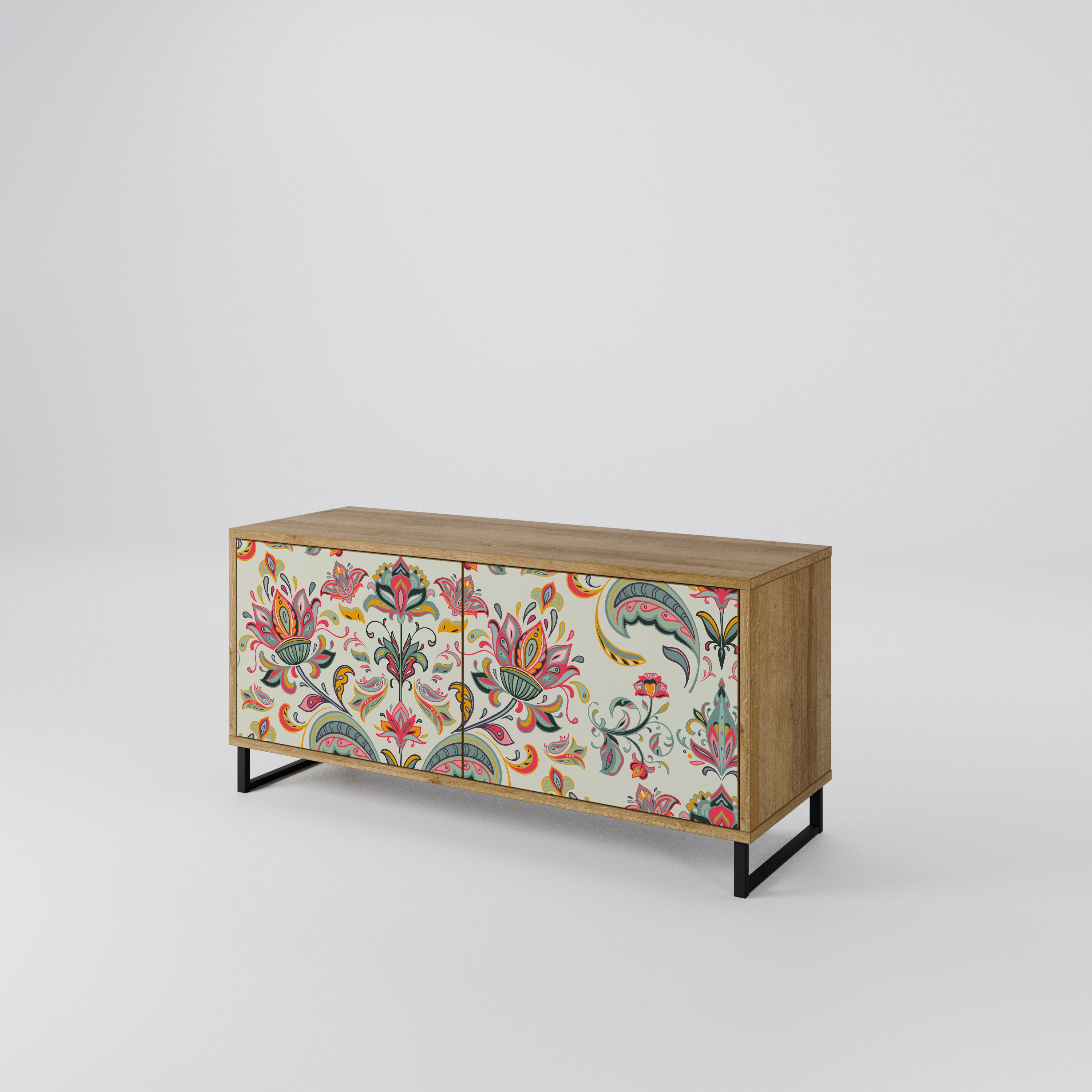 Kompakt TV-skåp med 2 dörrar i ekologiskt folkloremönster