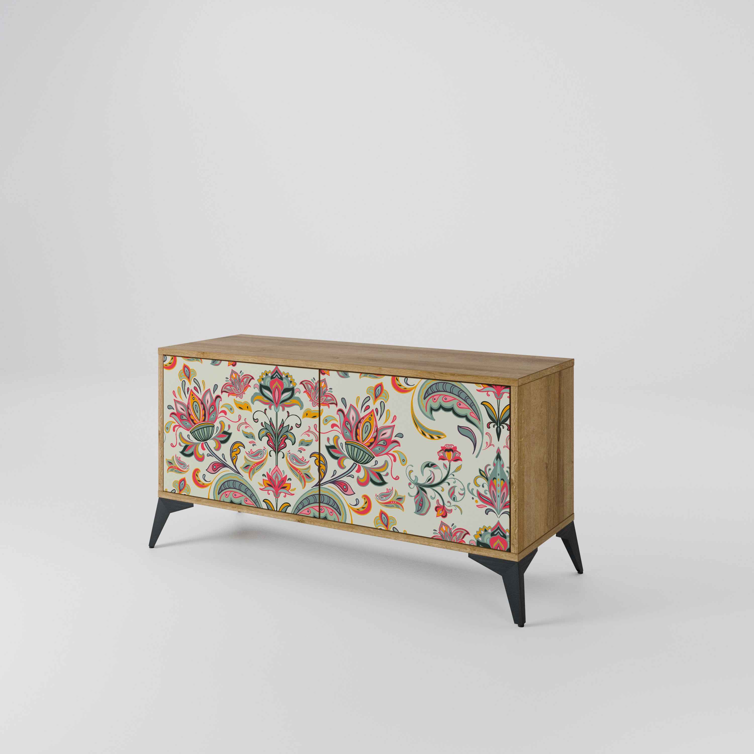 Kompakt TV-skåp med 2 dörrar i ekologiskt folkloremönster