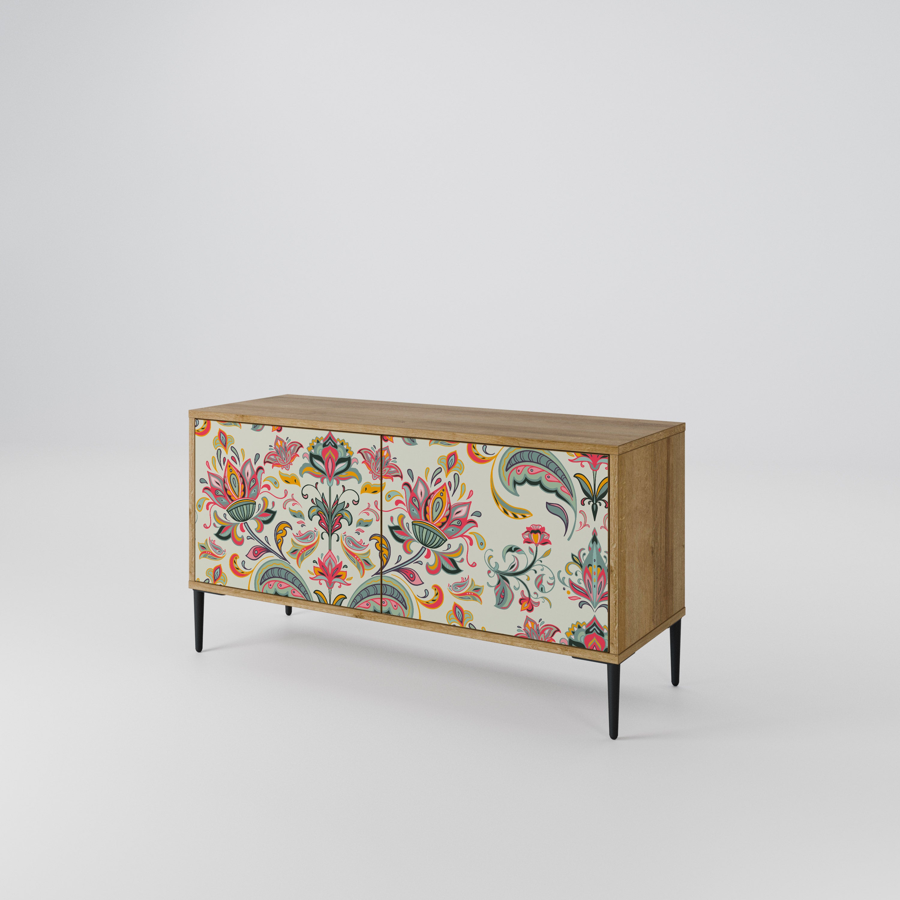 Kompakt TV-skåp med 2 dörrar i ekologiskt folkloremönster