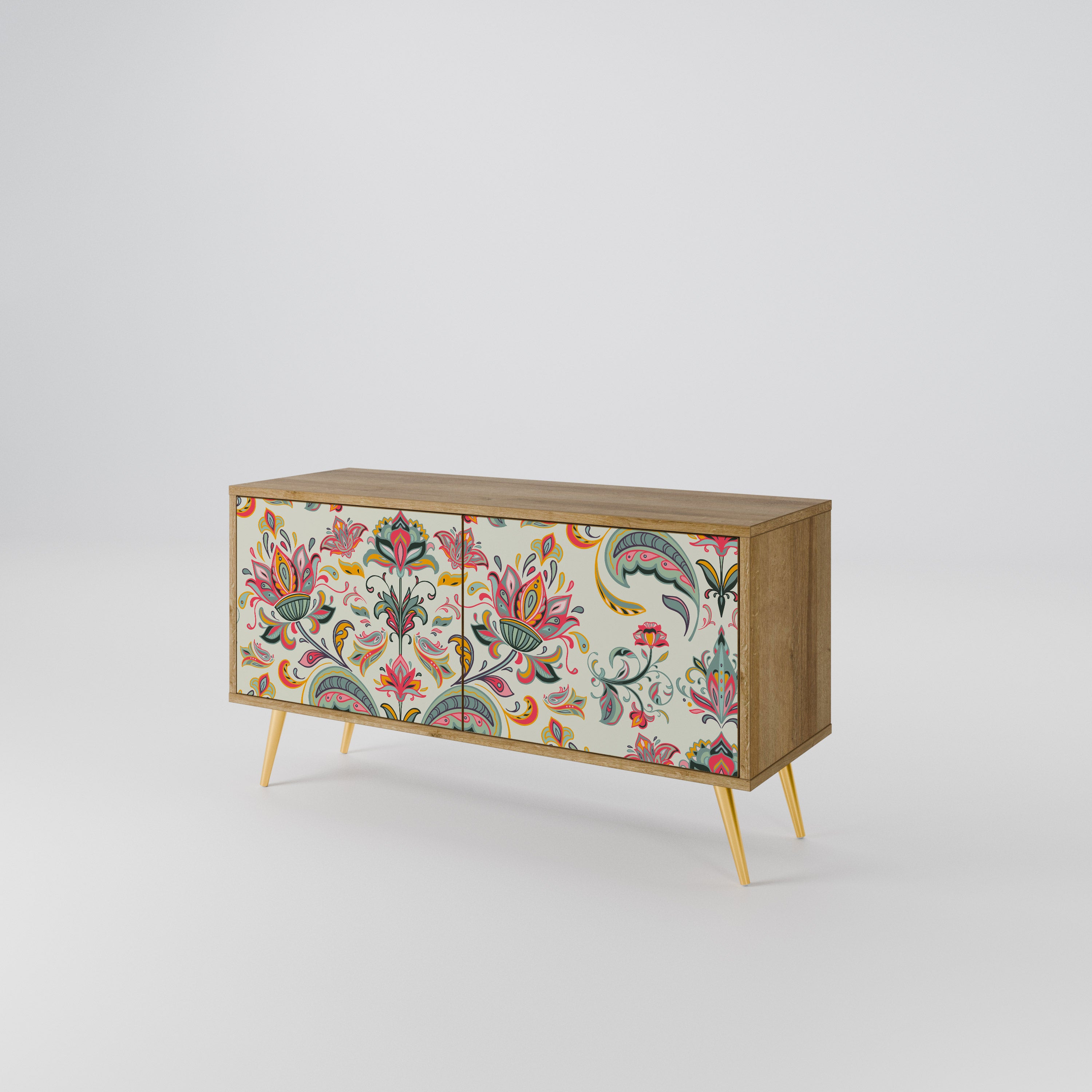 Kompakt TV-skåp med 2 dörrar i ekologiskt folkloremönster