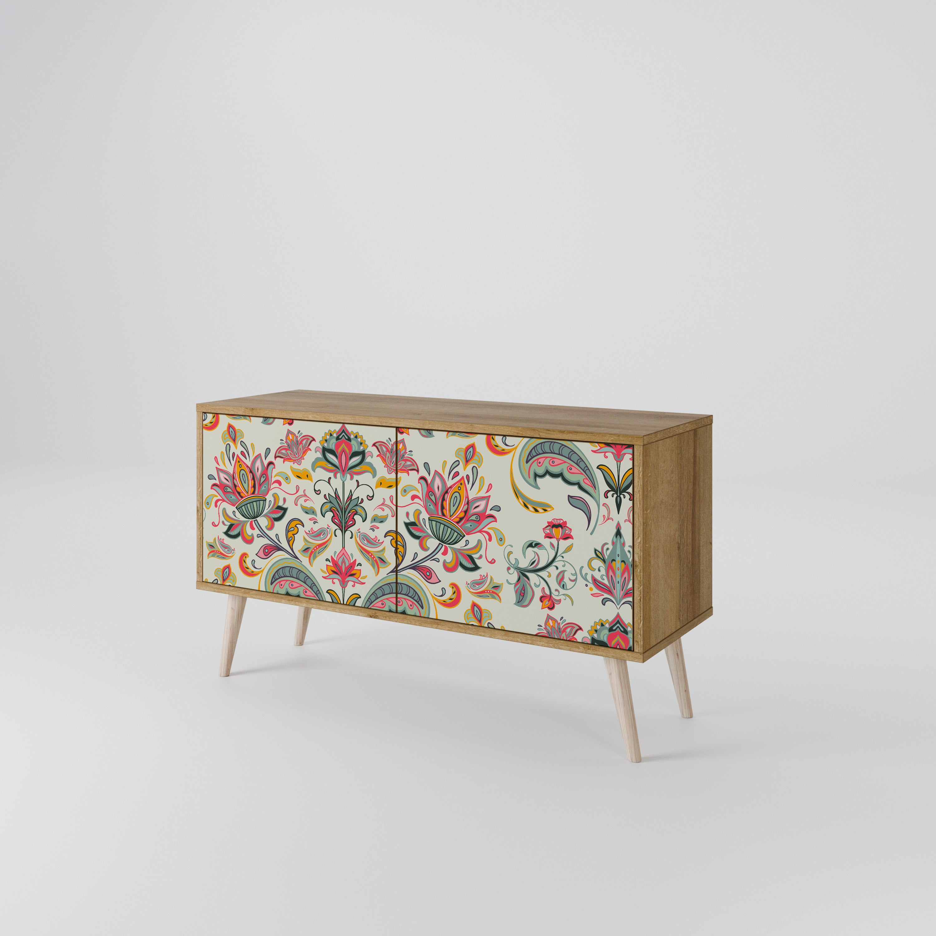 Kompakt TV-skåp med 2 dörrar i ekologiskt folkloremönster