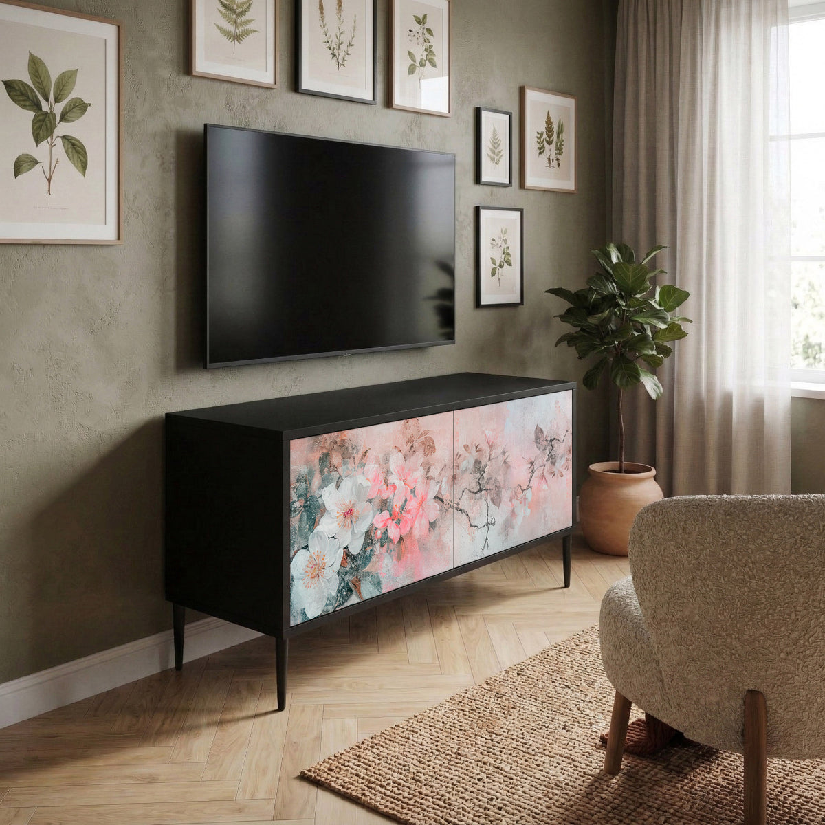 CHERRY BLOSSOM Kompakt TV-bänk med 2 dörrar
