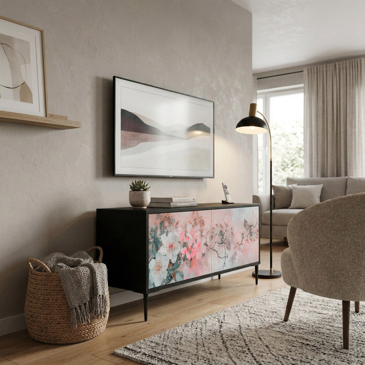 CHERRY BLOSSOM Kompakt TV-bänk med 2 dörrar