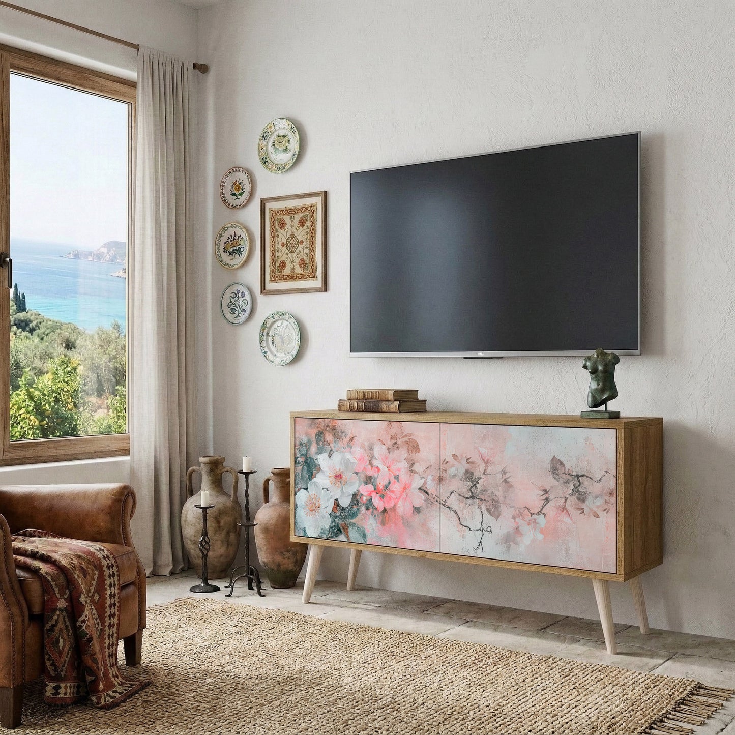 CHERRY BLOSSOM Kompakt TV-bänk med 2 dörrar