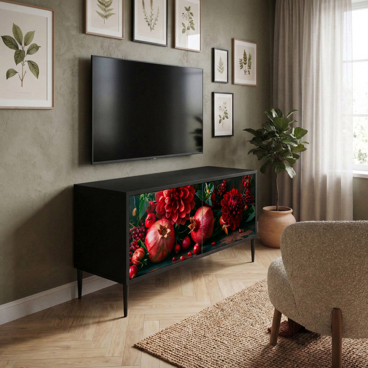 DAHLIAS AND POMEGRANATES Kompakt TV-bänk med 2 dörrar