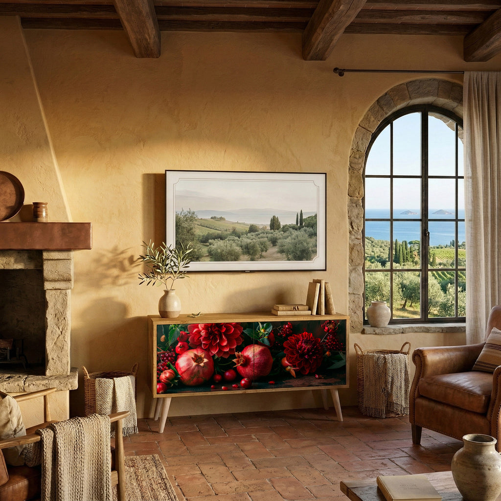 DAHLIAS AND POMEGRANATES Kompakt TV-bänk med 2 dörrar