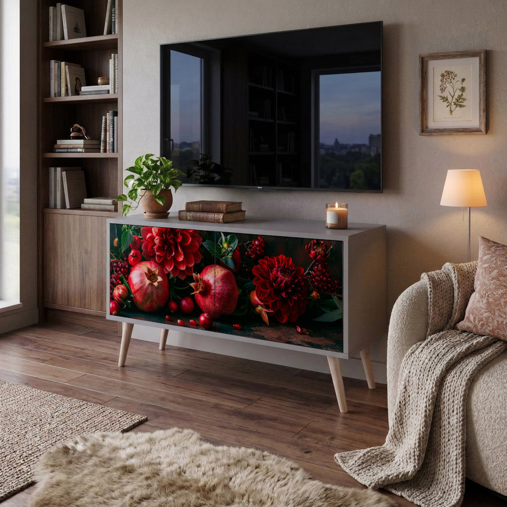 DAHLIAS AND POMEGRANATES Kompakt TV-bänk med 2 dörrar