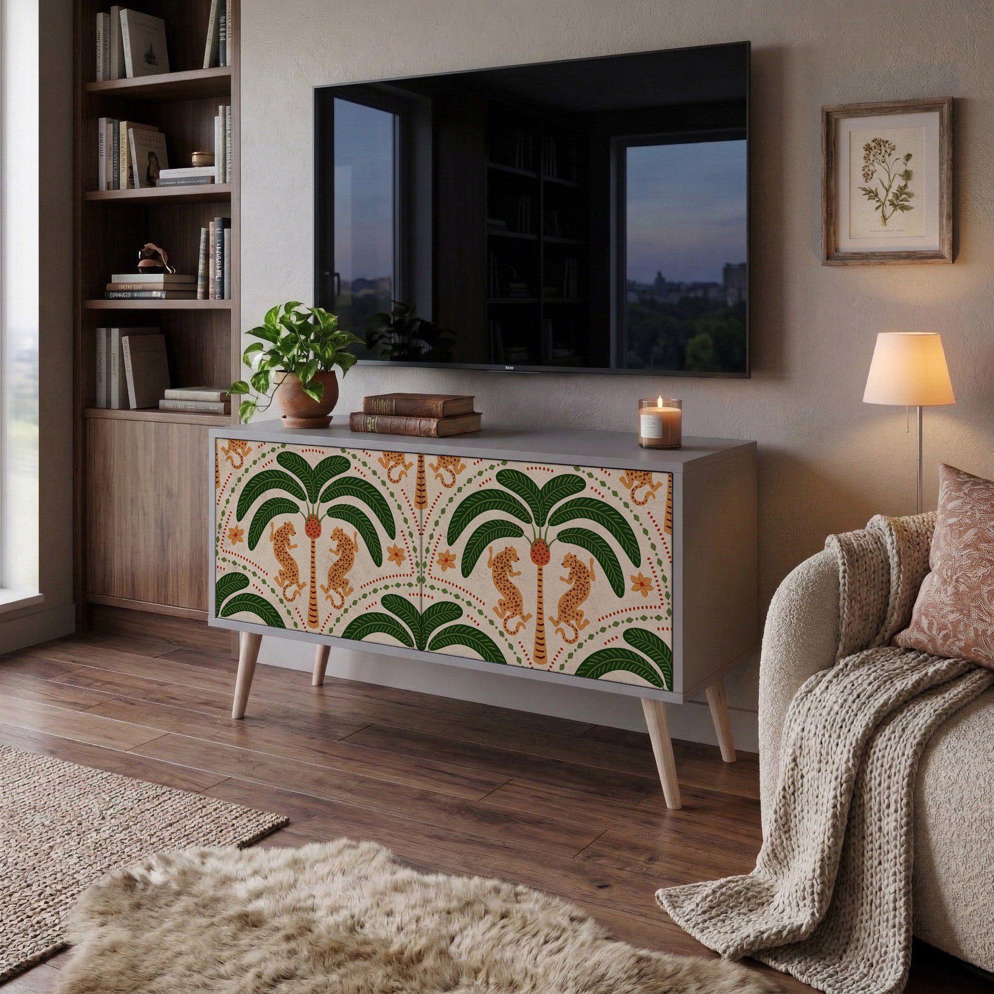 DANCING PREDATORS Compact 2-Door TV Cabinet