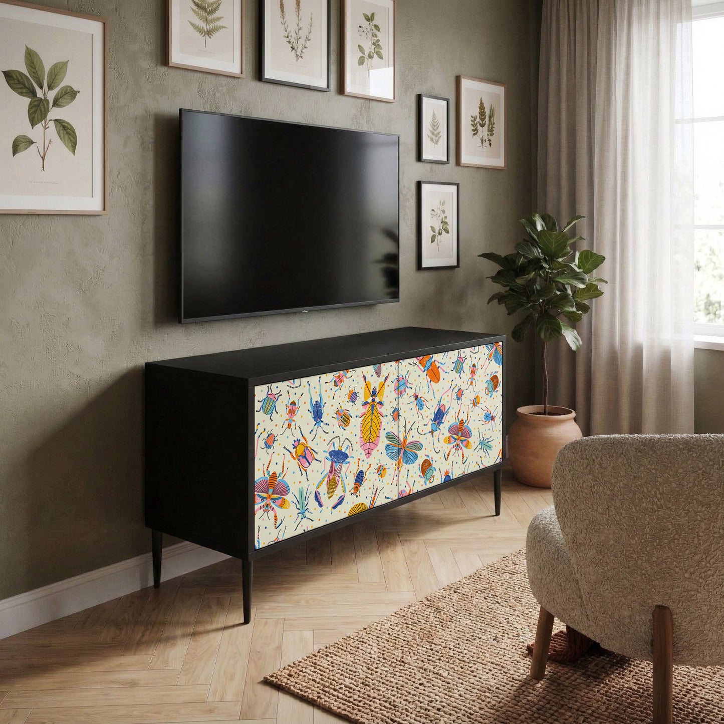 COLORFUL INSECTS Kompakt TV-bänk med 2 dörrar