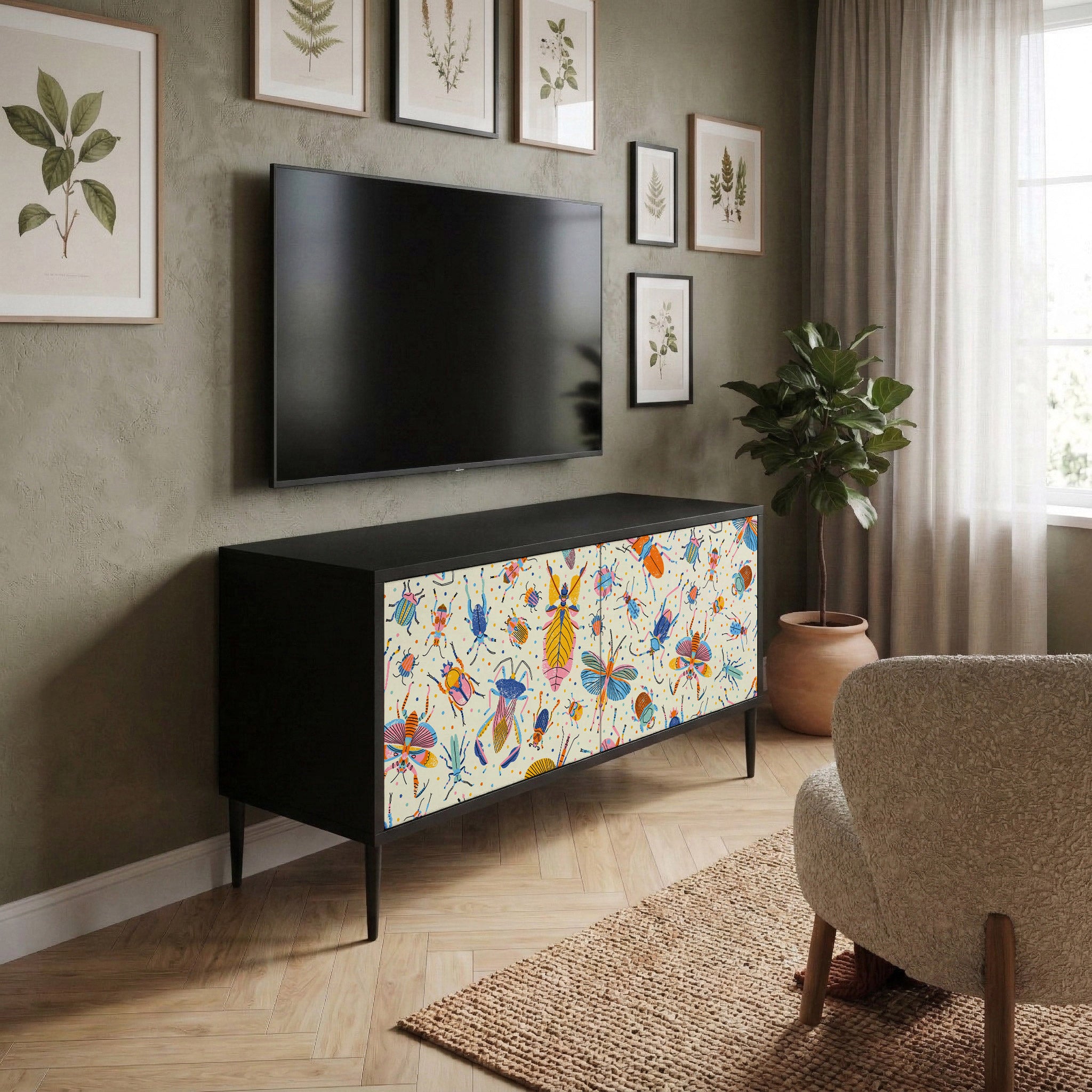 COLORFUL INSECTS Compact 2-Door TV Cabinet